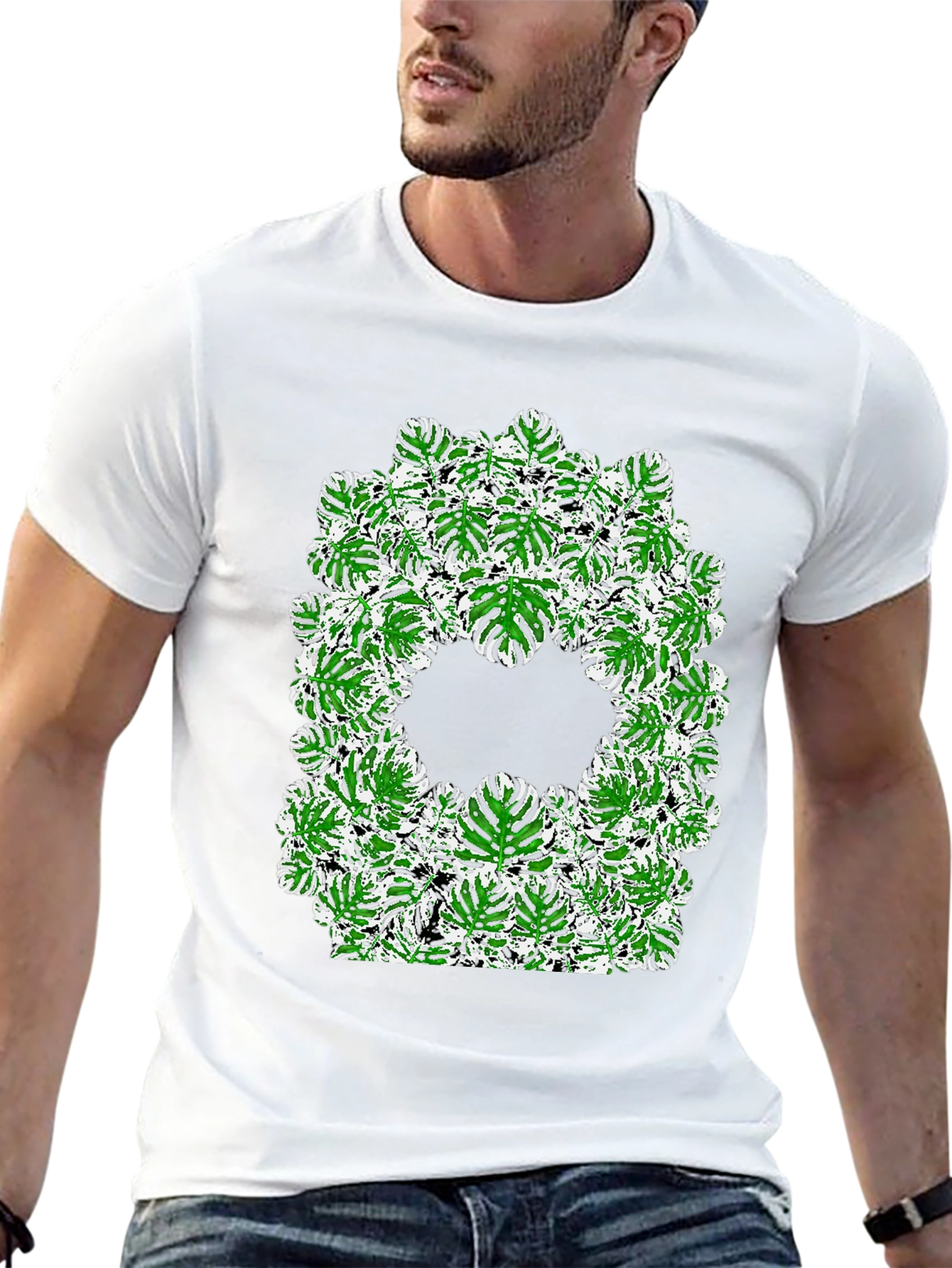 Tropical Leaf Print Tee - Modern Style