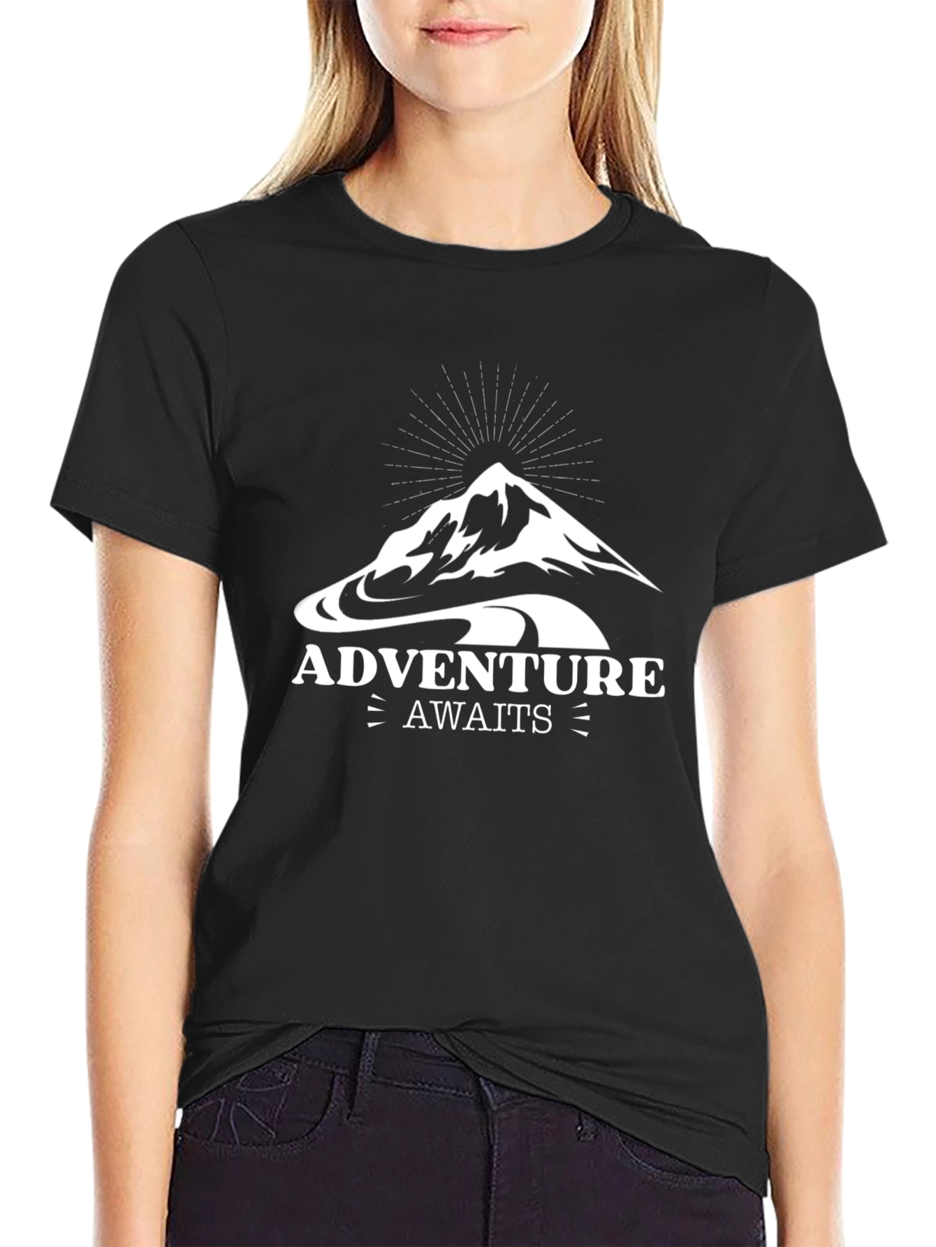 Adventure Awaits Graphic Tee - Mountain Design Black T-Shirt