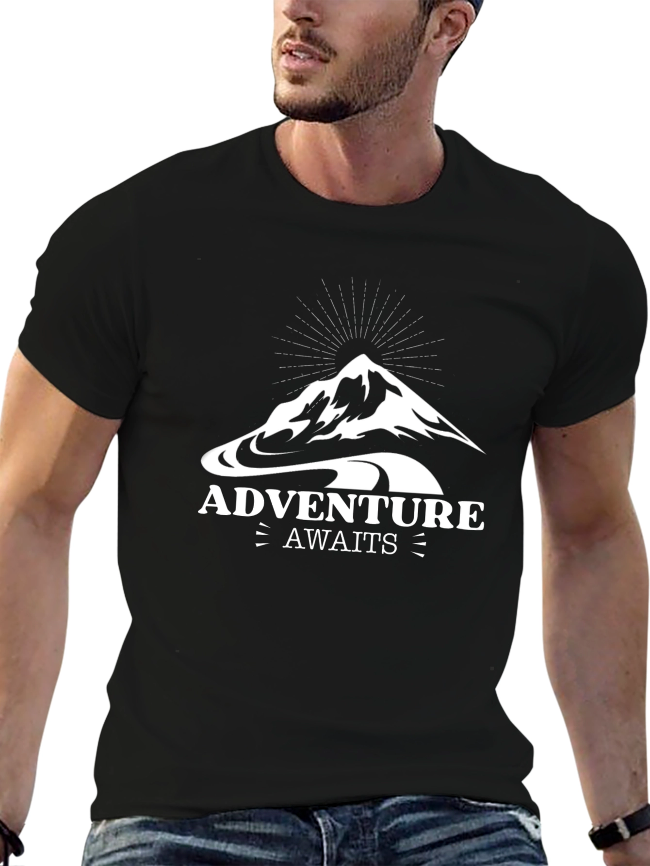 Adventure Awaits Graphic Tee - Mountain Design Black T-Shirt