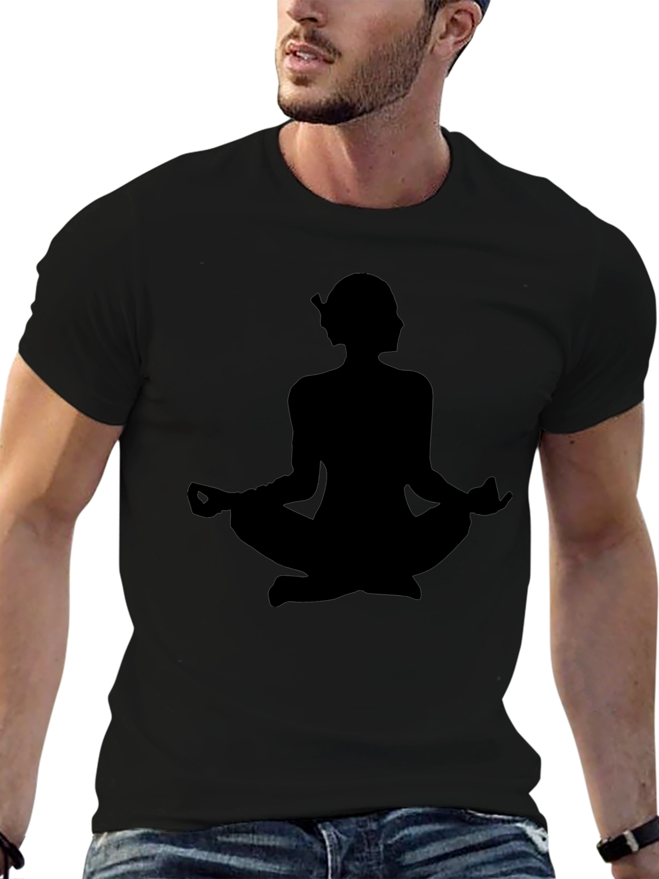 Mens Black Meditation Graphic T-Shirt