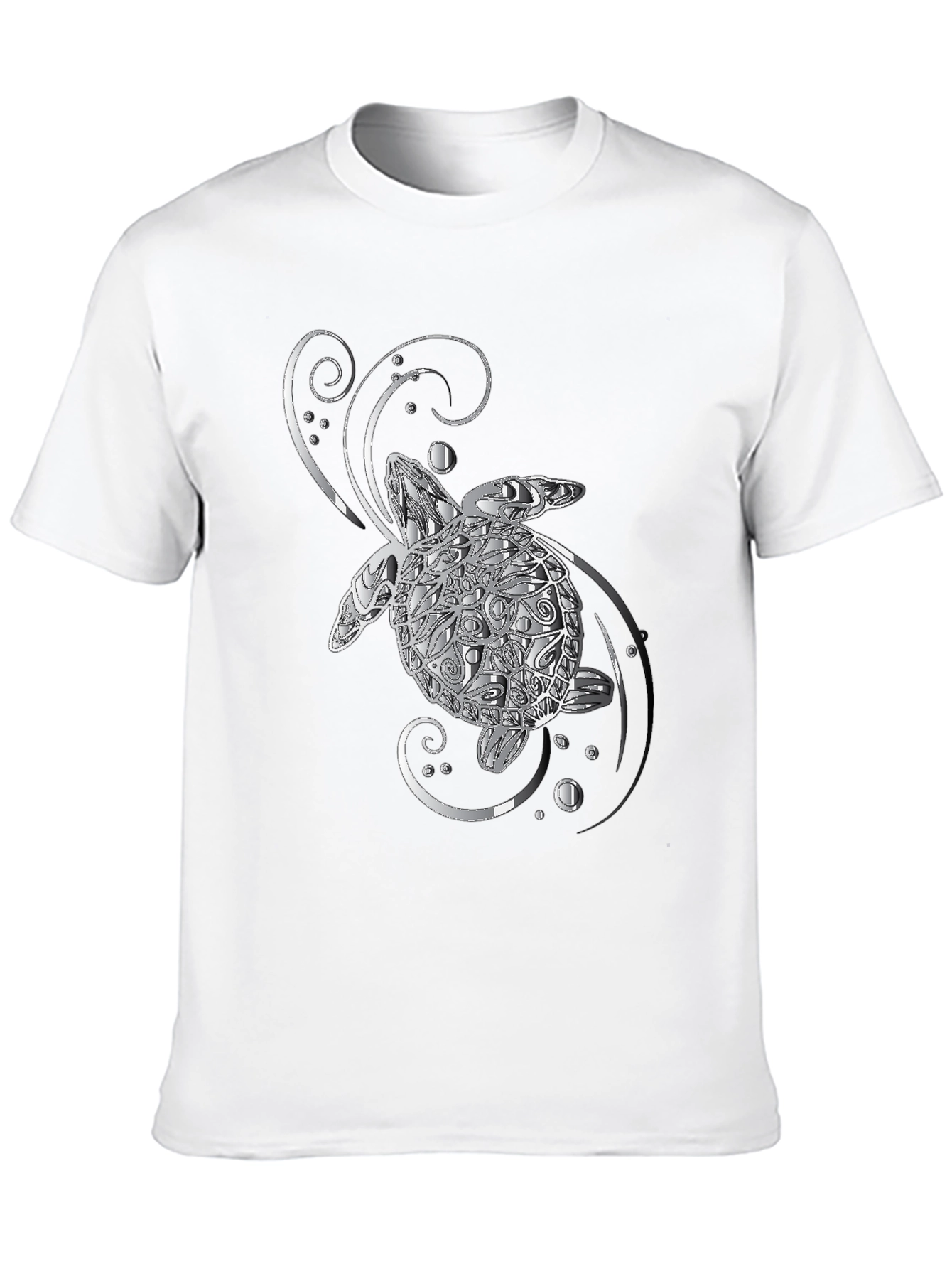 Sea Turtle Graphic T-Shirt - Silver Design on Black