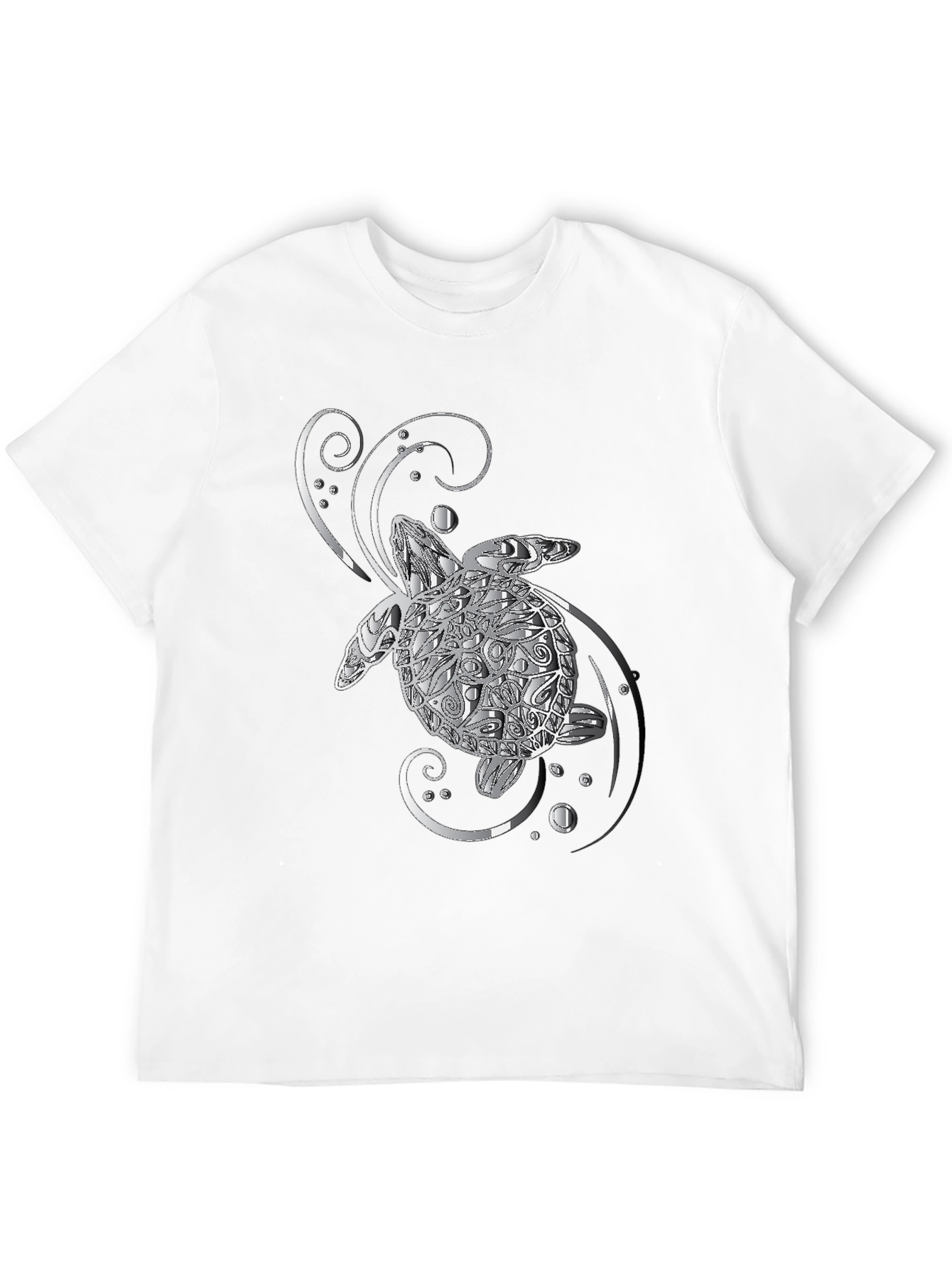 Sea Turtle Graphic T-Shirt - Silver Design on Black