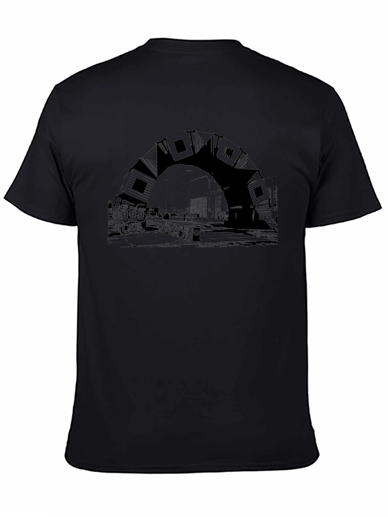 Urban Arch Black Tee - Unique Cityscape Design