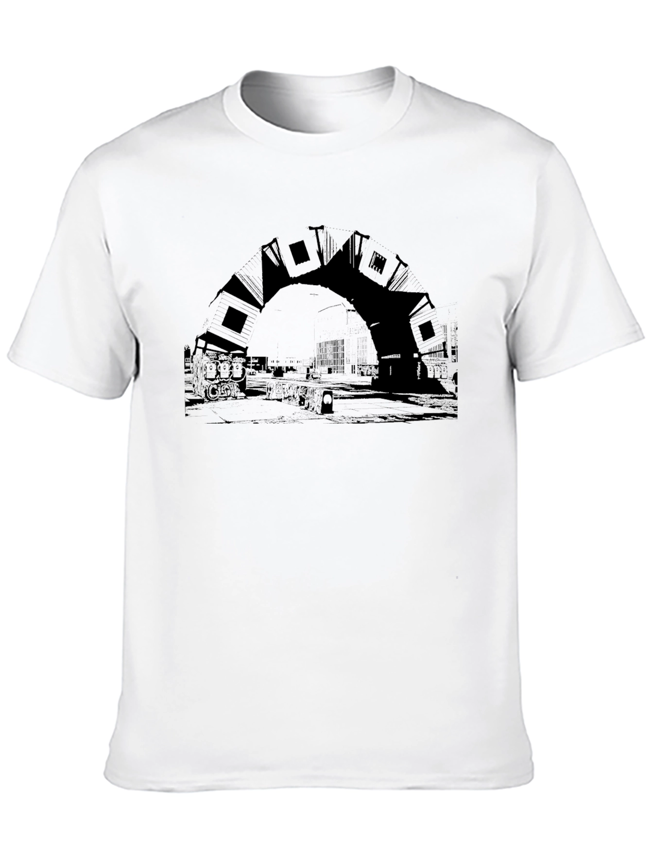 Urban Arch Black Tee - Unique Cityscape Design