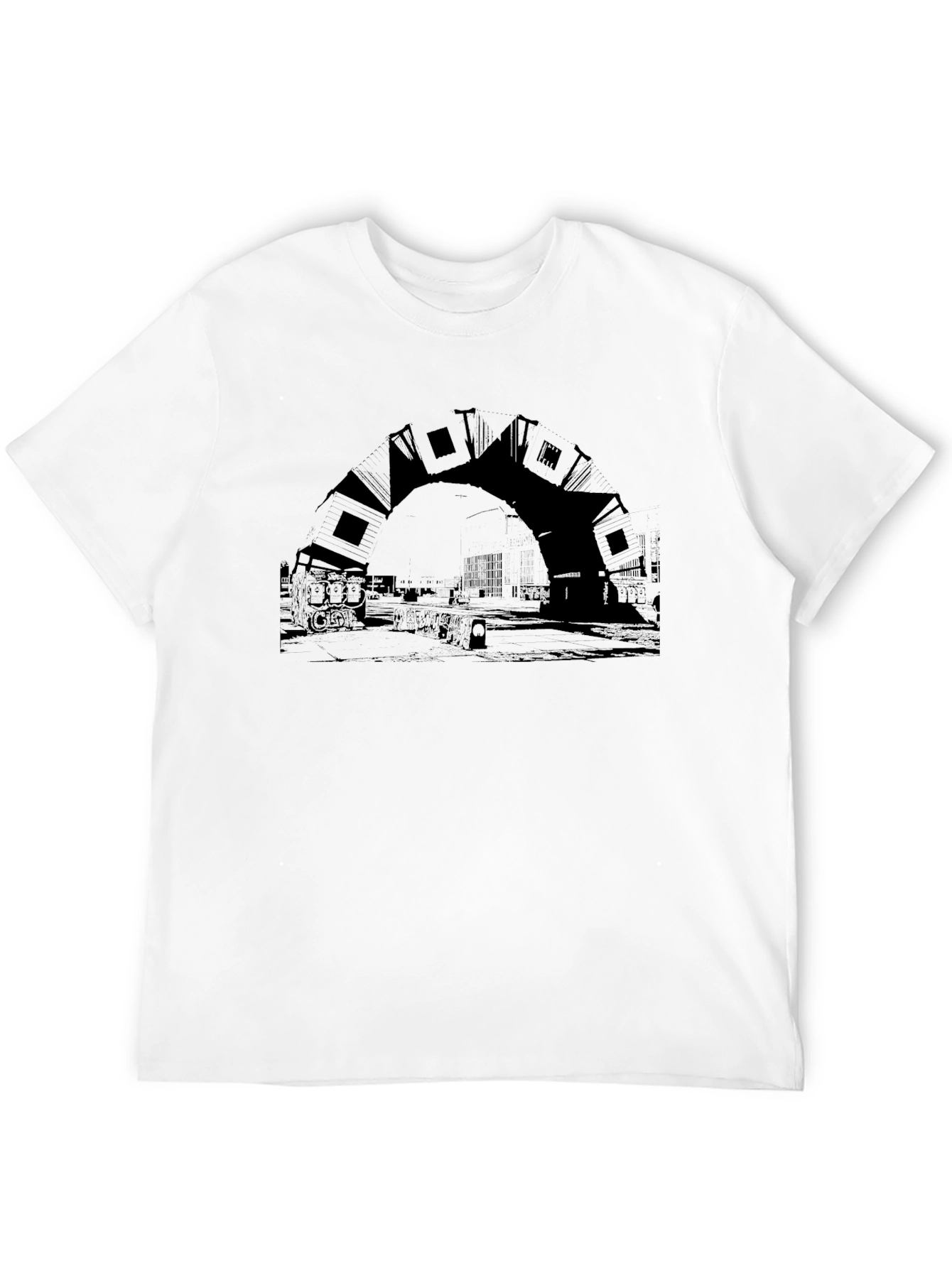 Urban Arch Black Tee - Unique Cityscape Design