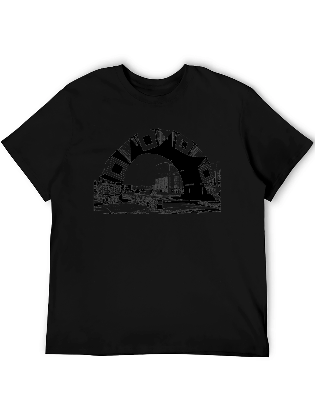 Urban Arch Black Tee - Unique Cityscape Design