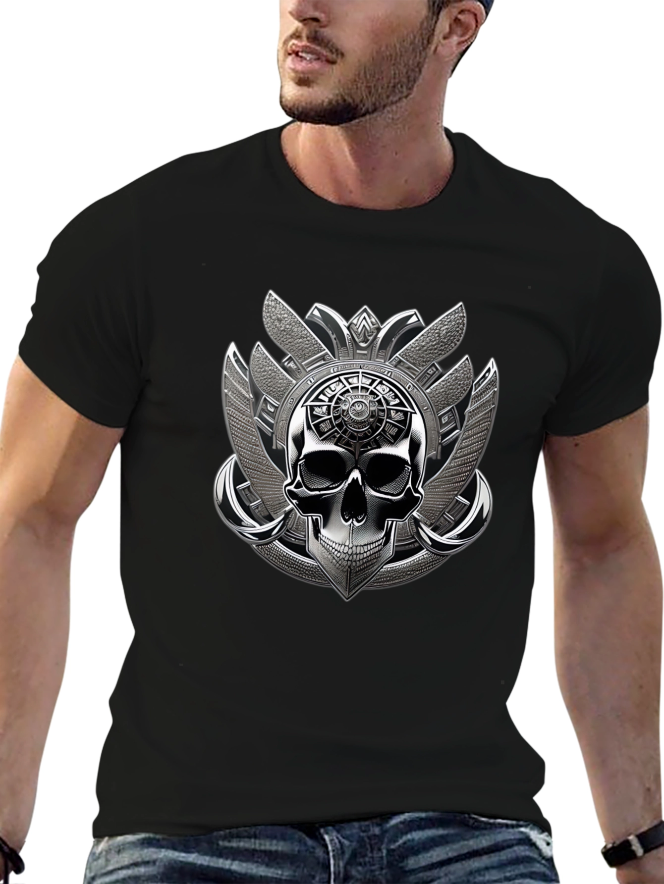 Skull Emblem Graphic Tee - Black