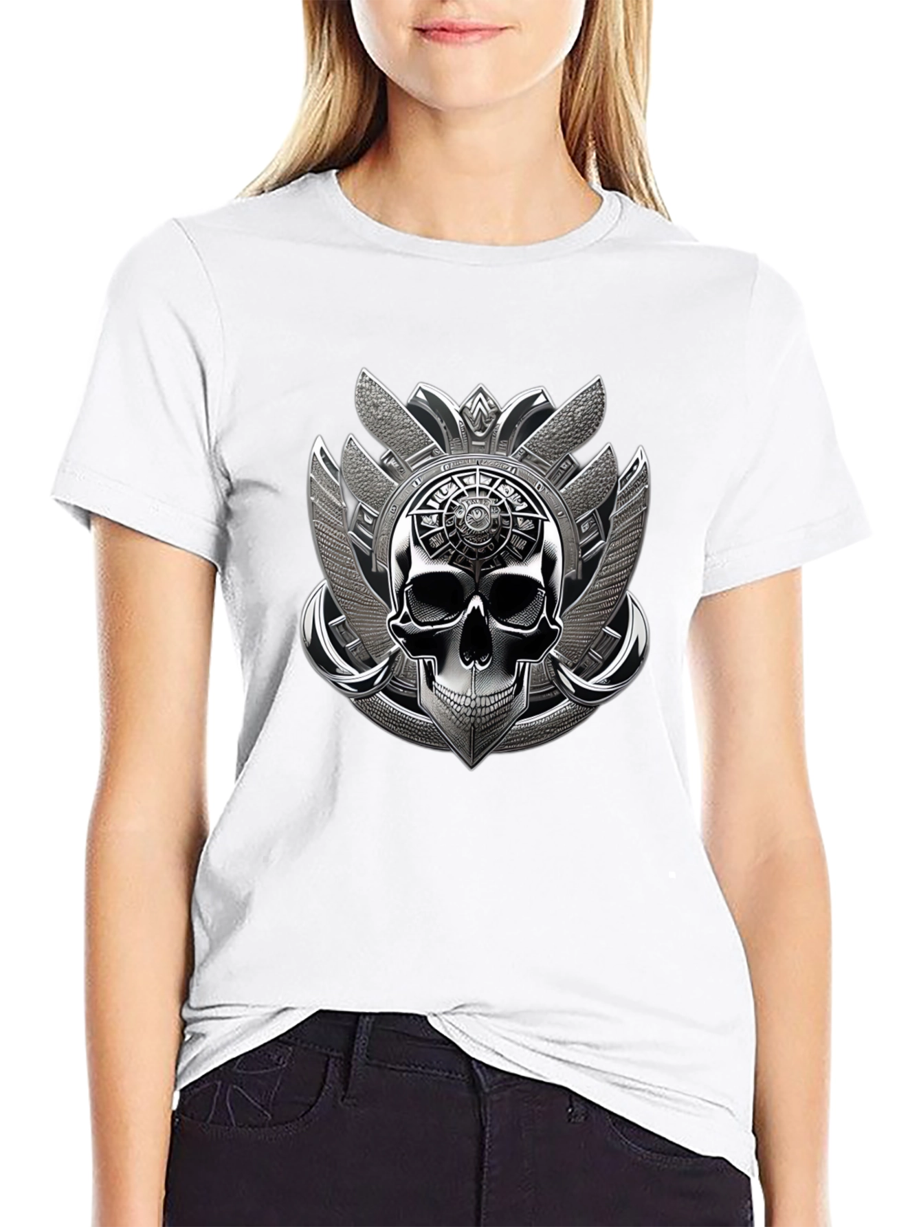 Skull Emblem Graphic Tee - Black
