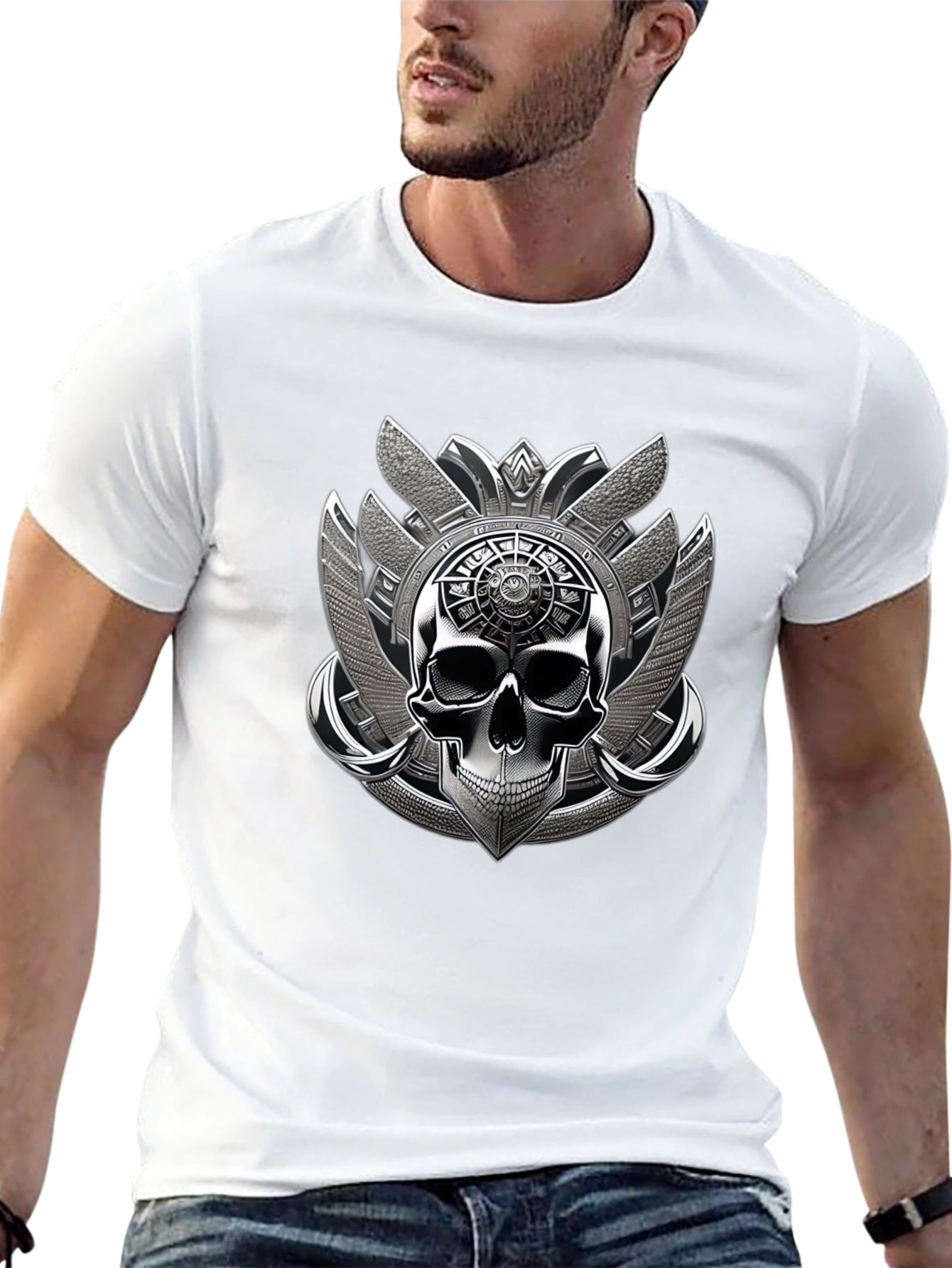 Skull Emblem Graphic Tee - Black