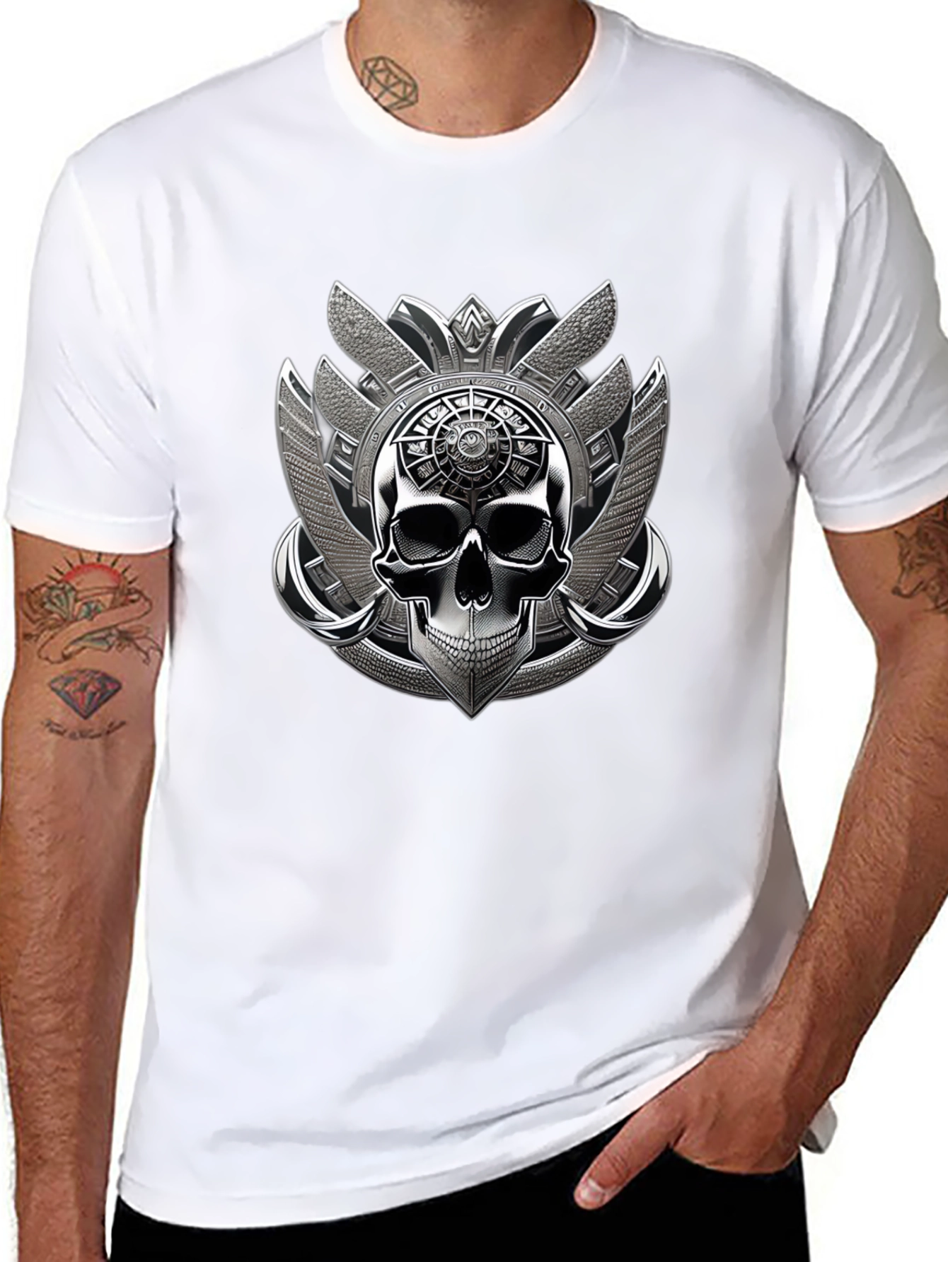 Skull Emblem Graphic Tee - Black