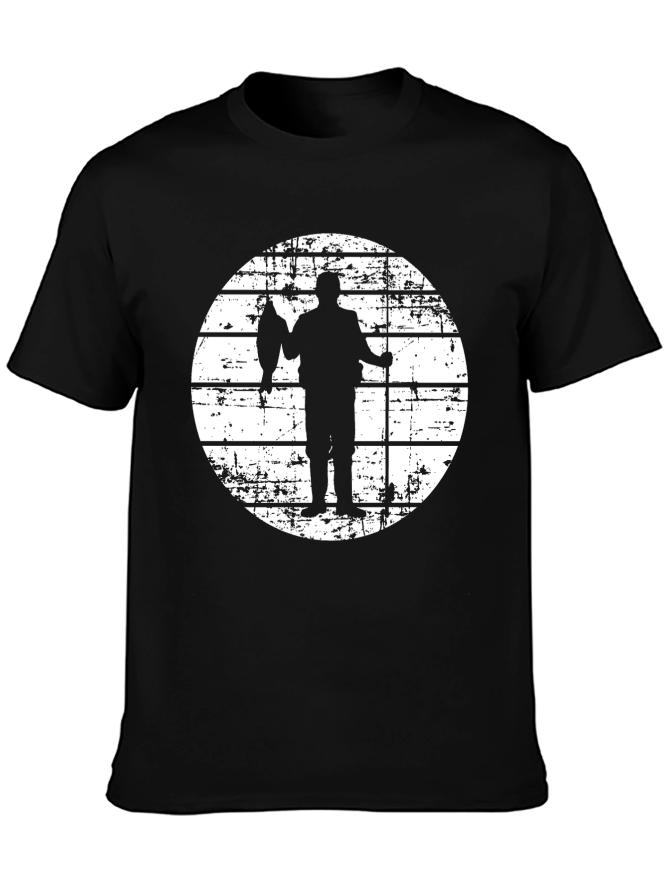Fisherman Silhouette Graphic Tee - Black Cotton Blend