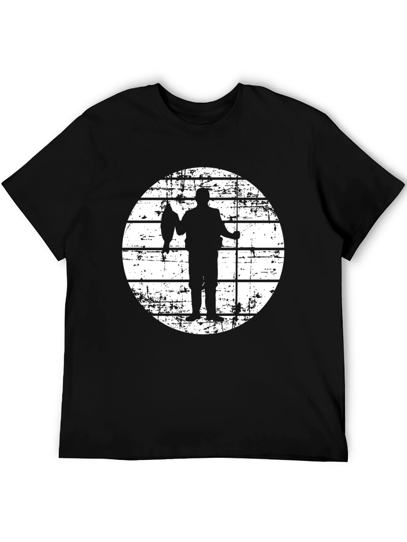 Fisherman Silhouette Graphic Tee - Black Cotton Blend