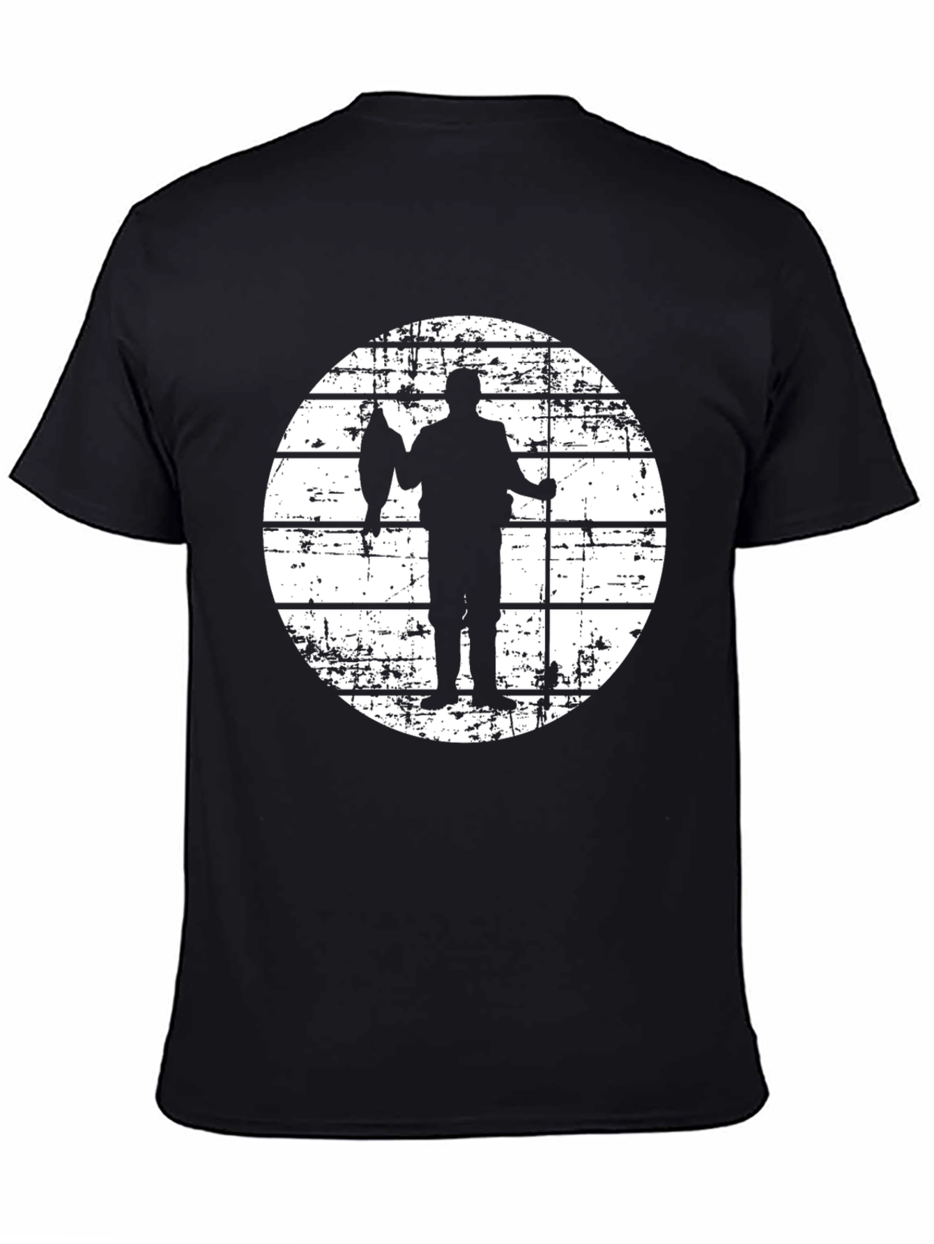 Fisherman Silhouette Graphic Tee - Black Cotton Blend
