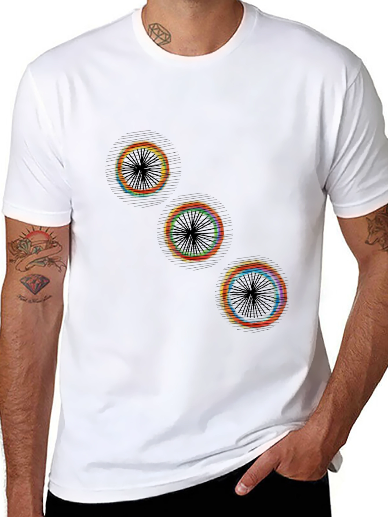 Abstract Circles Graphic Tee - Black Cotton Blend