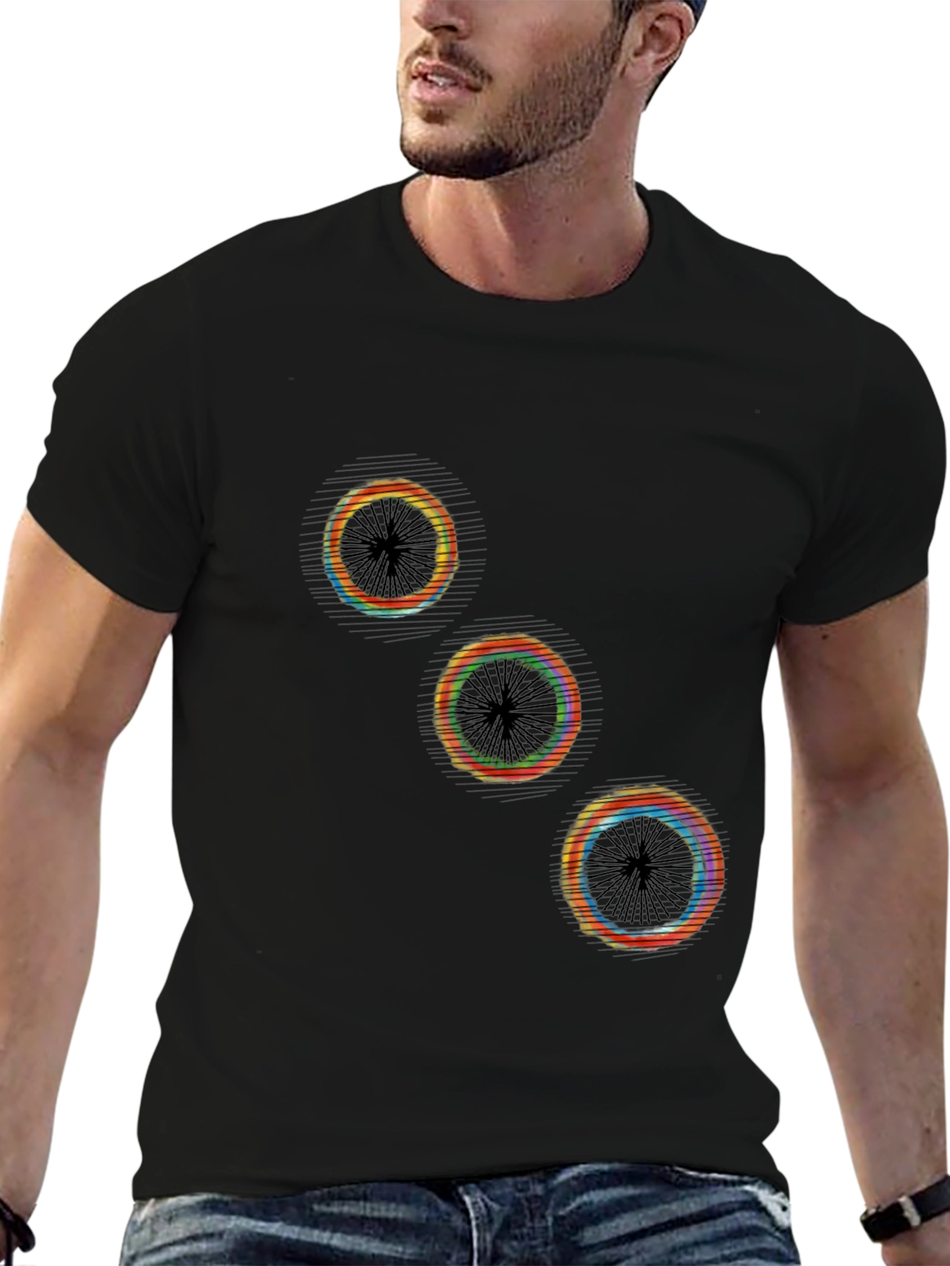 Abstract Circles Graphic Tee - Black Cotton Blend