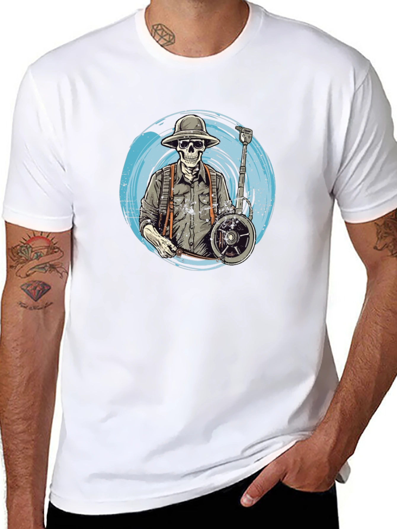 Skeleton Banjo Player Black T-Shirt
