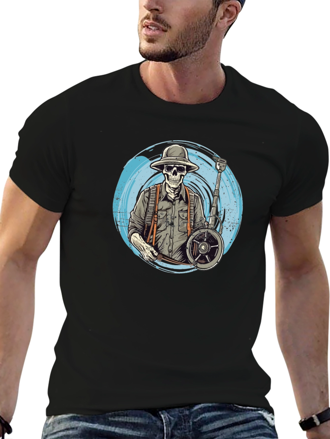 Skeleton Banjo Player Black T-Shirt
