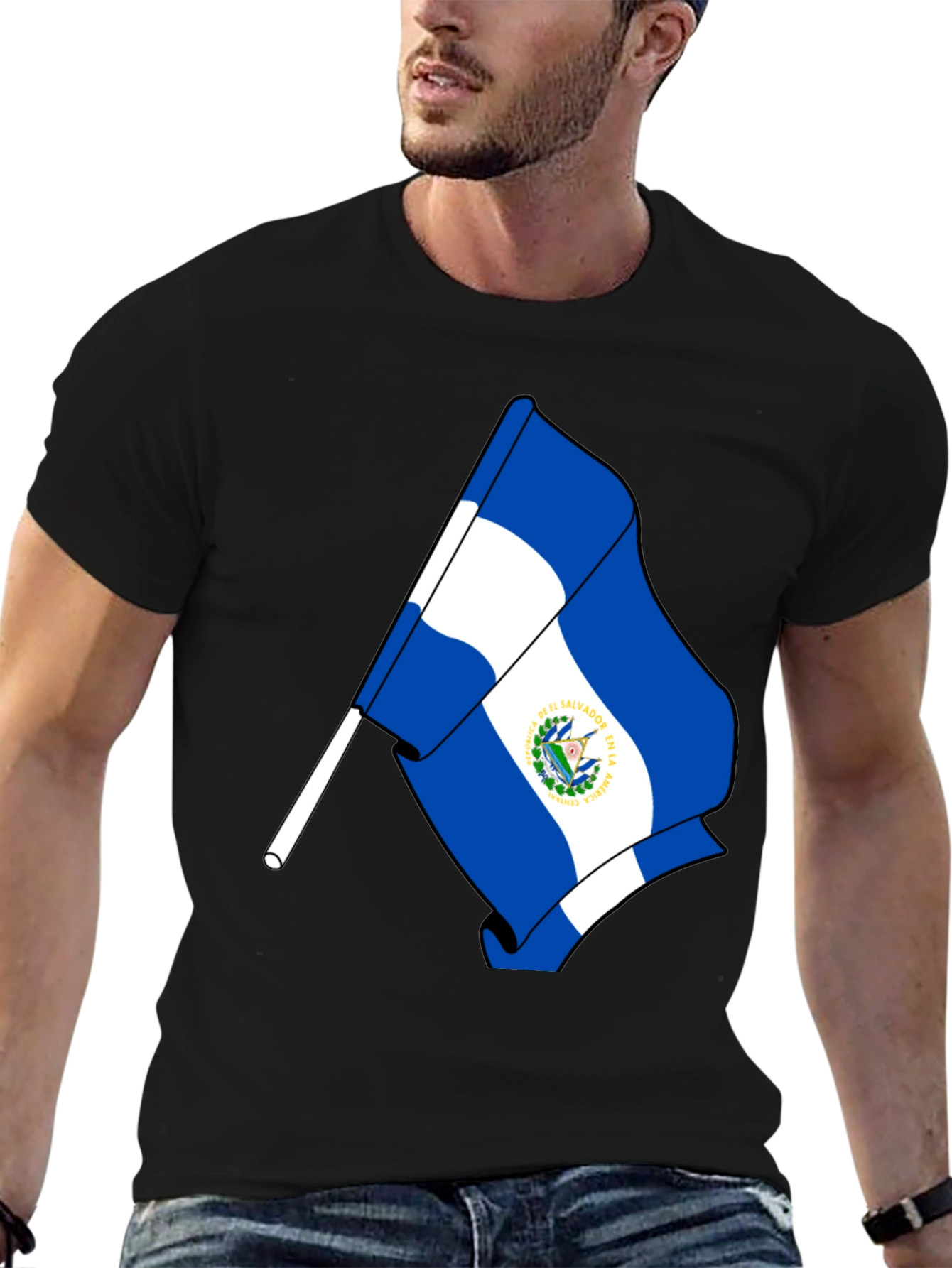 El Salvador Flag Graphic T-Shirt - Black