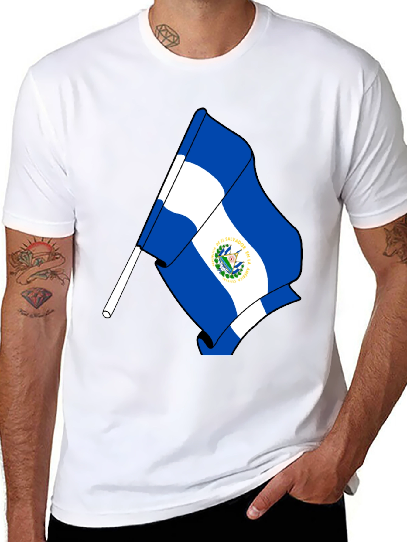 El Salvador Flag Graphic T-Shirt - Black