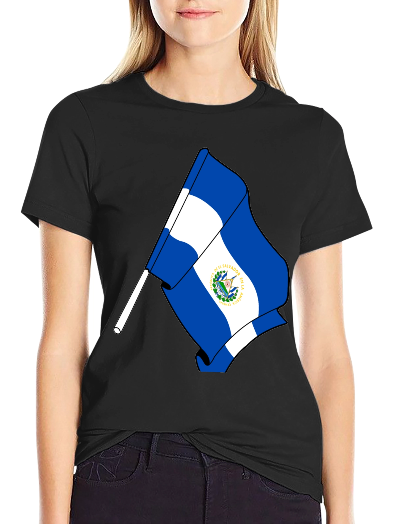 El Salvador Flag Graphic T-Shirt - Black