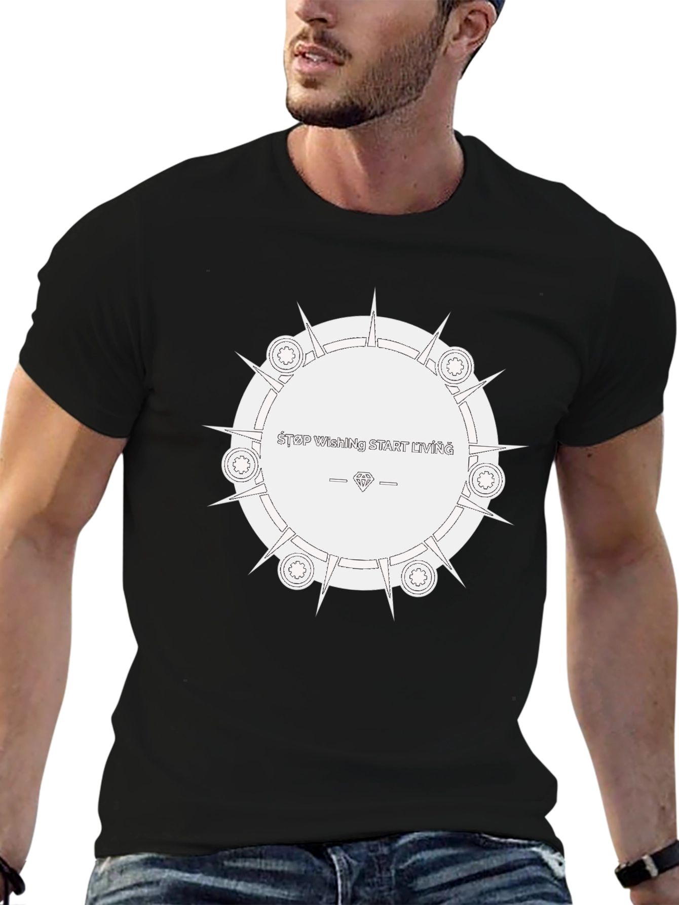 Start Living Black Graphic Tee