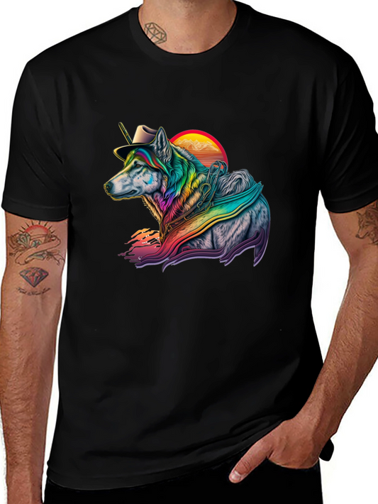 Rainbow Wolf Cowboy Graphic Tee