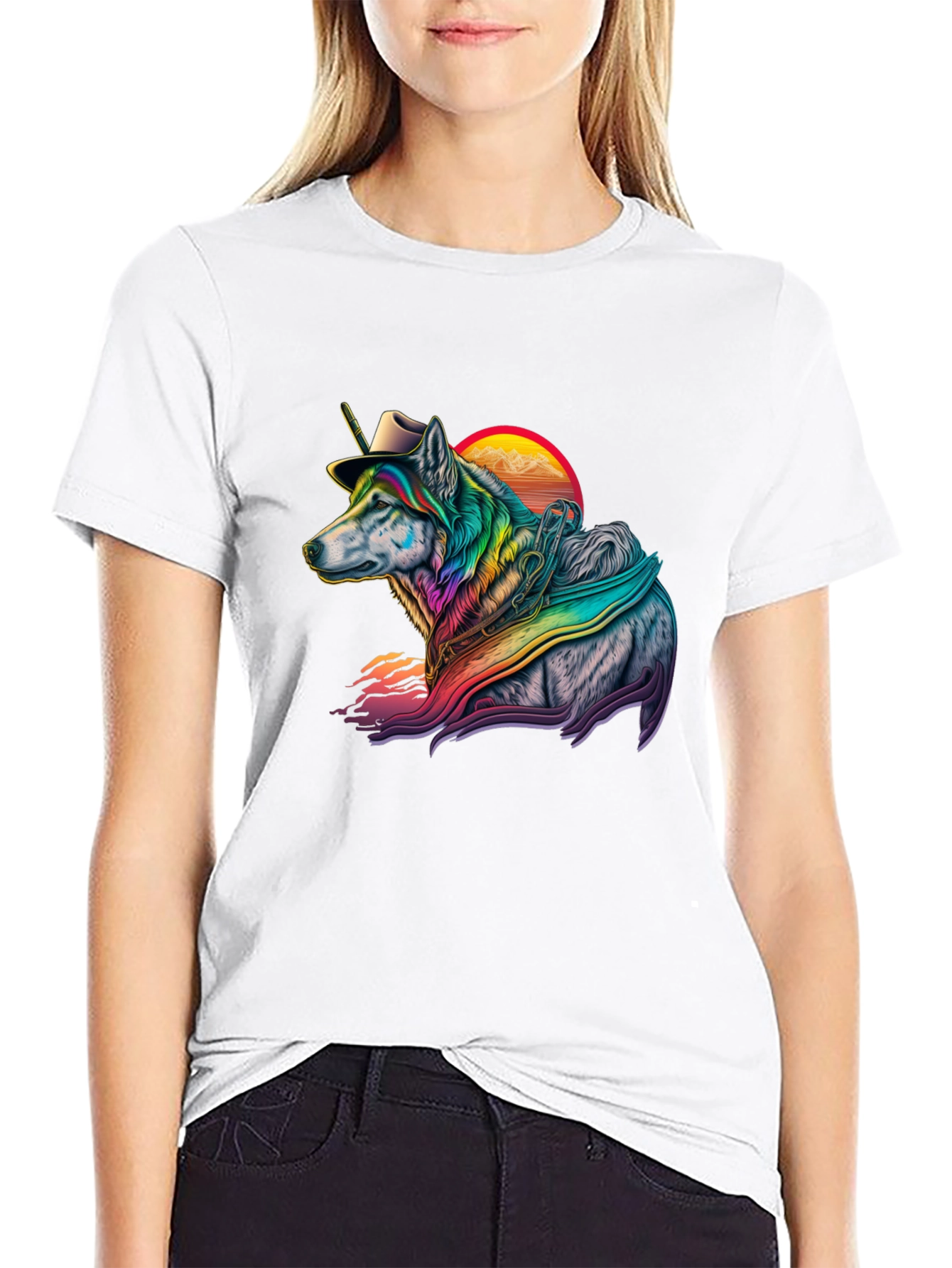 Rainbow Wolf Cowboy Graphic Tee