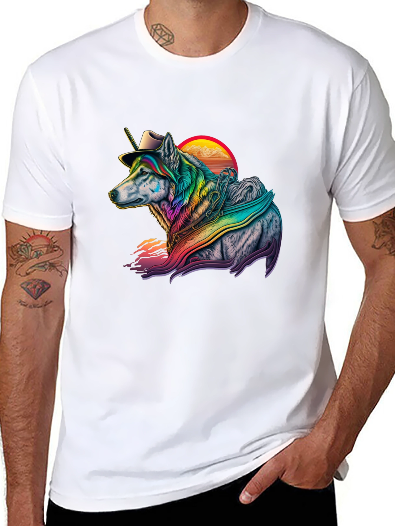 Rainbow Wolf Cowboy Graphic Tee