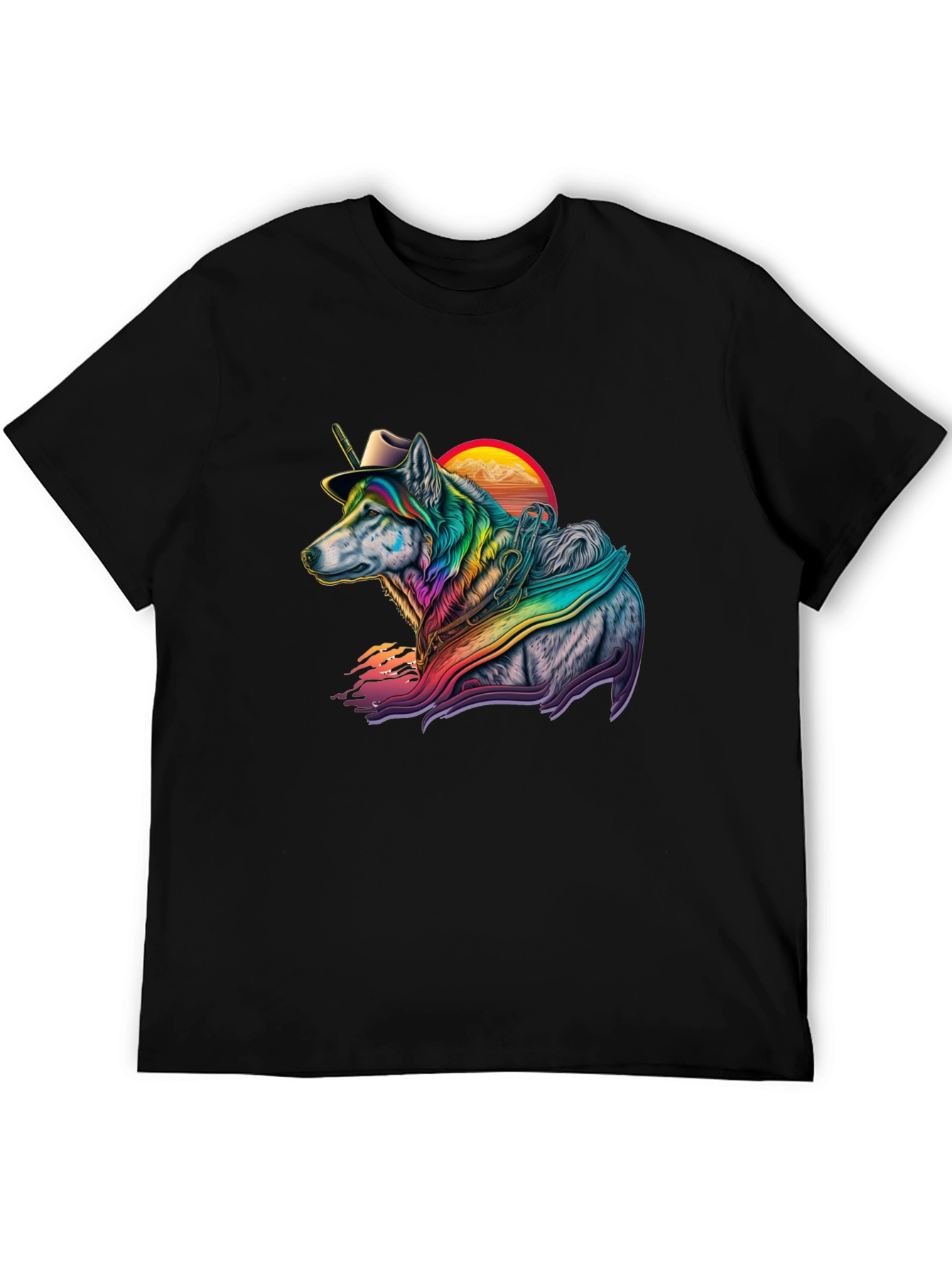 Rainbow Wolf Cowboy Graphic Tee