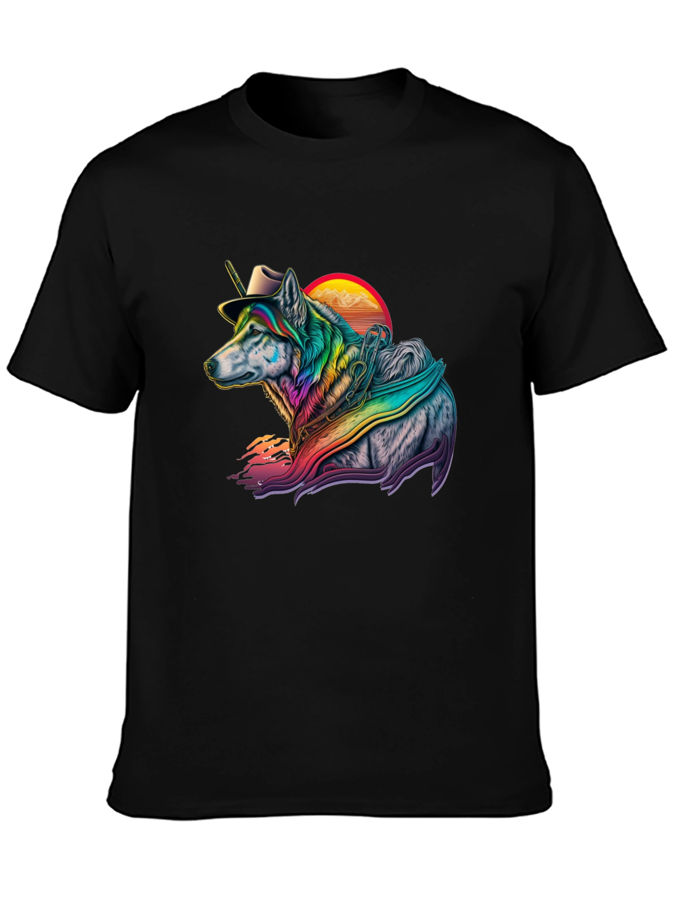 Rainbow Wolf Cowboy Graphic Tee