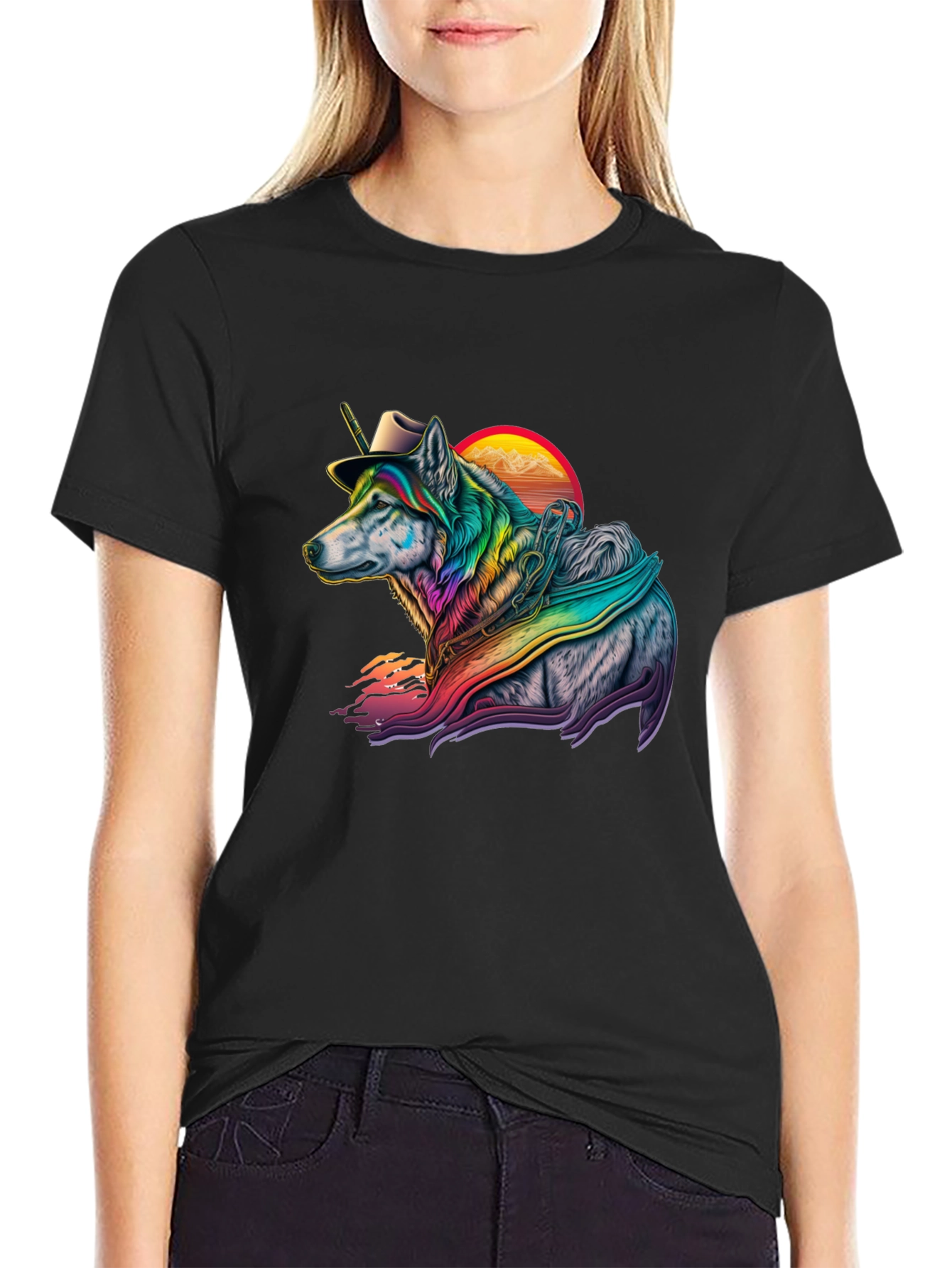 Rainbow Wolf Cowboy Graphic Tee