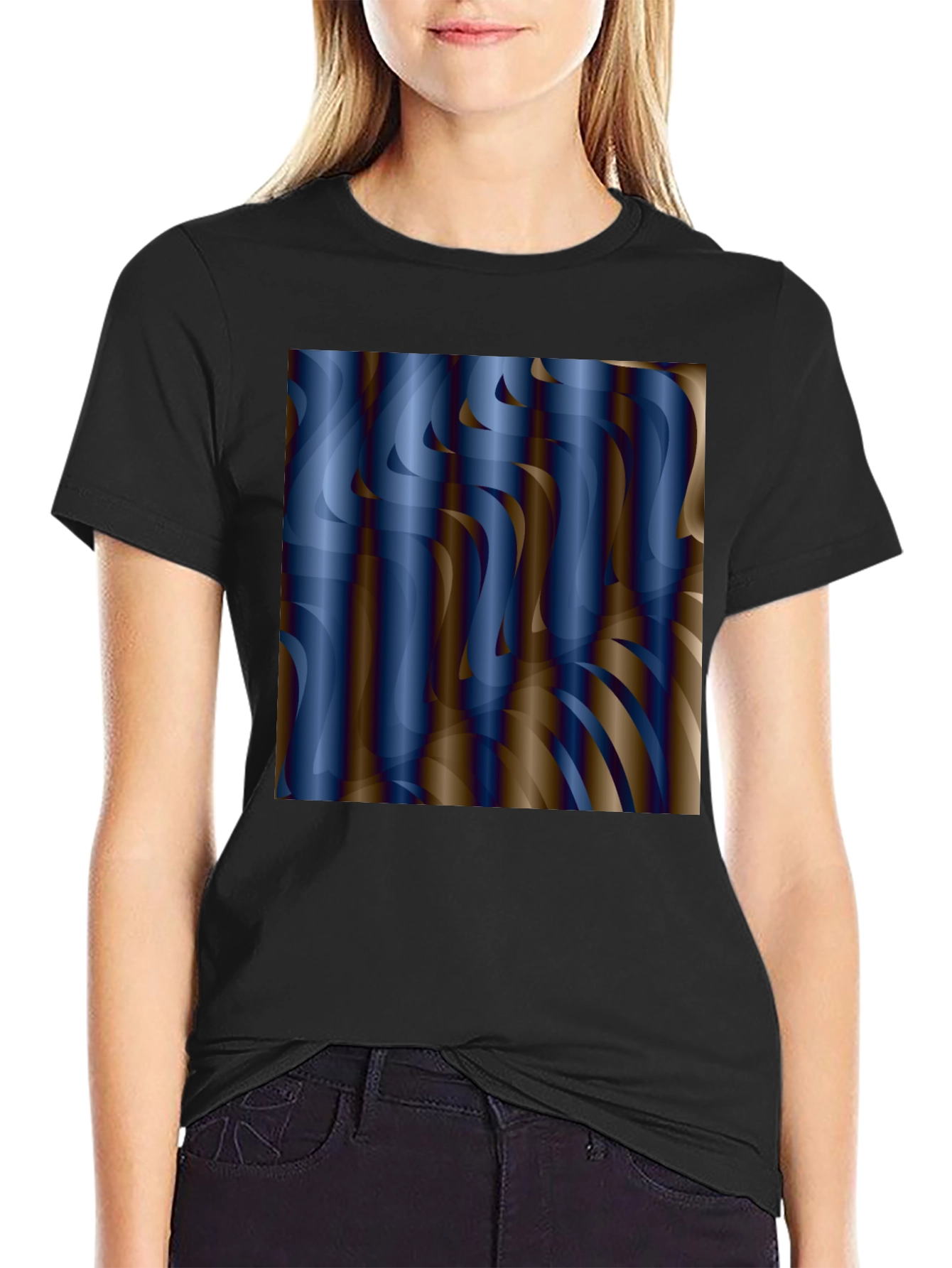 Abstract Swirls Graphic Tee - Black Cotton Blend