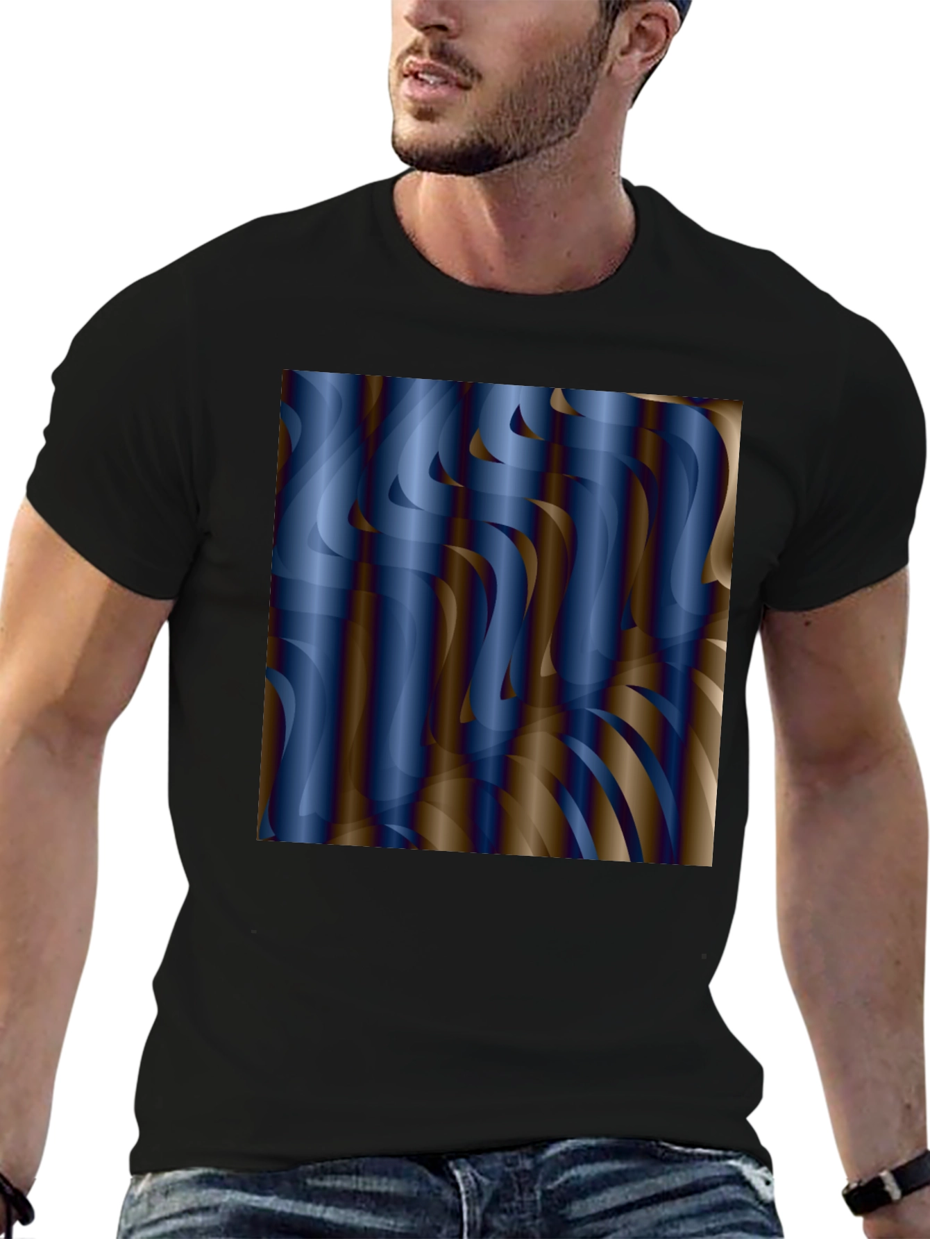 Abstract Swirls Graphic Tee - Black Cotton Blend
