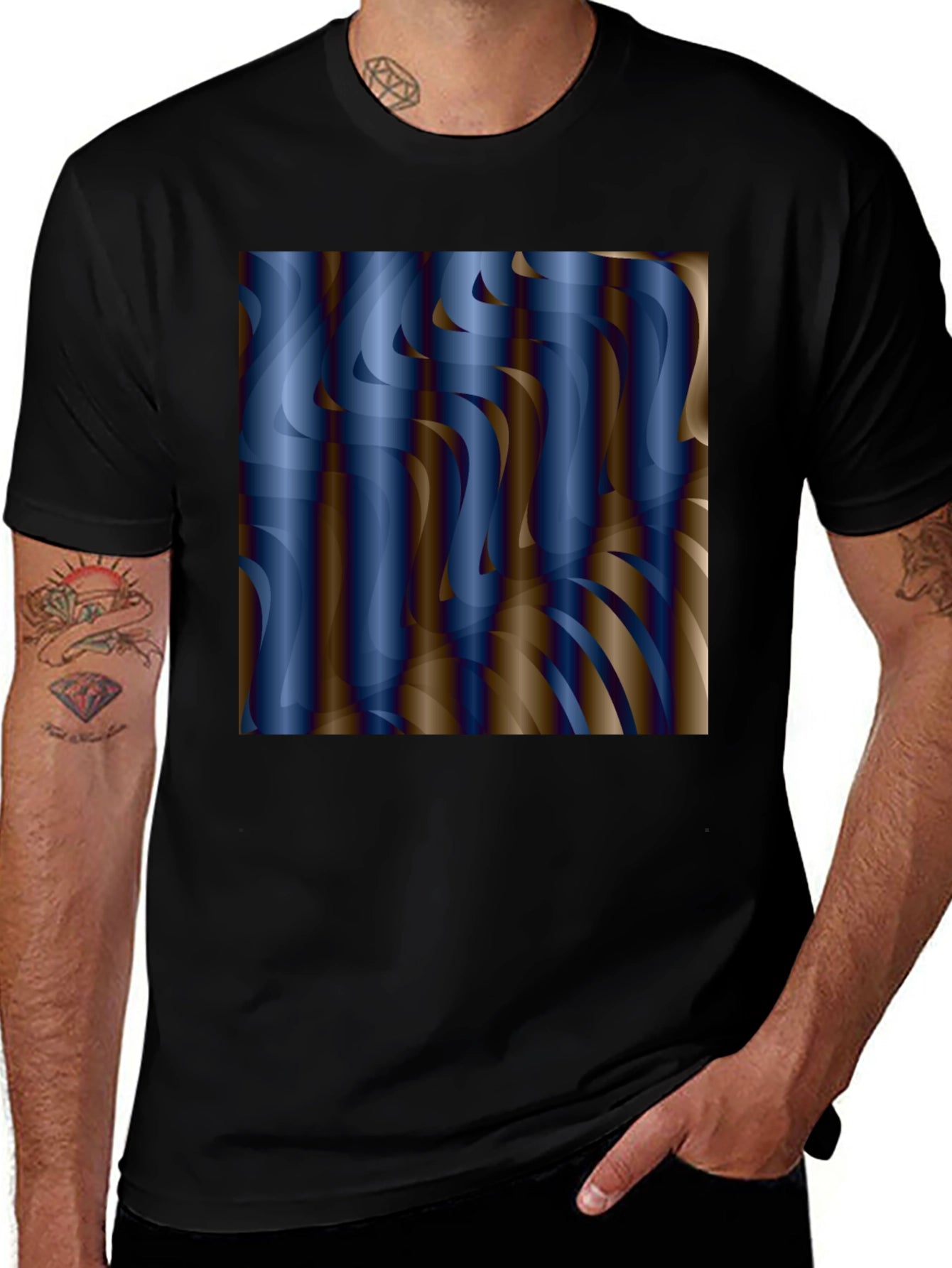 Abstract Swirls Graphic Tee - Black Cotton Blend