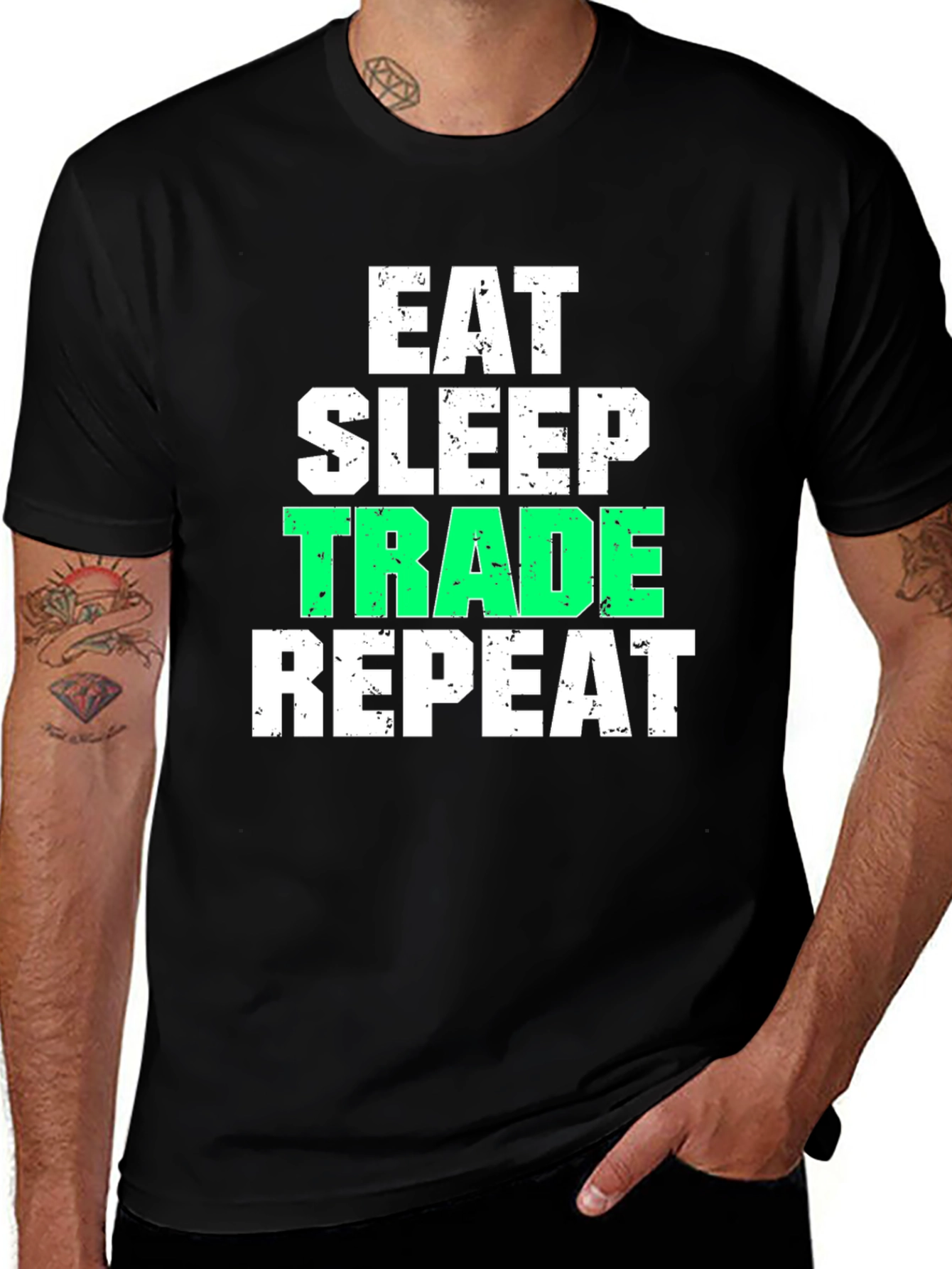Eat Sleep Trade Repeat Black Graphic T-Shirt