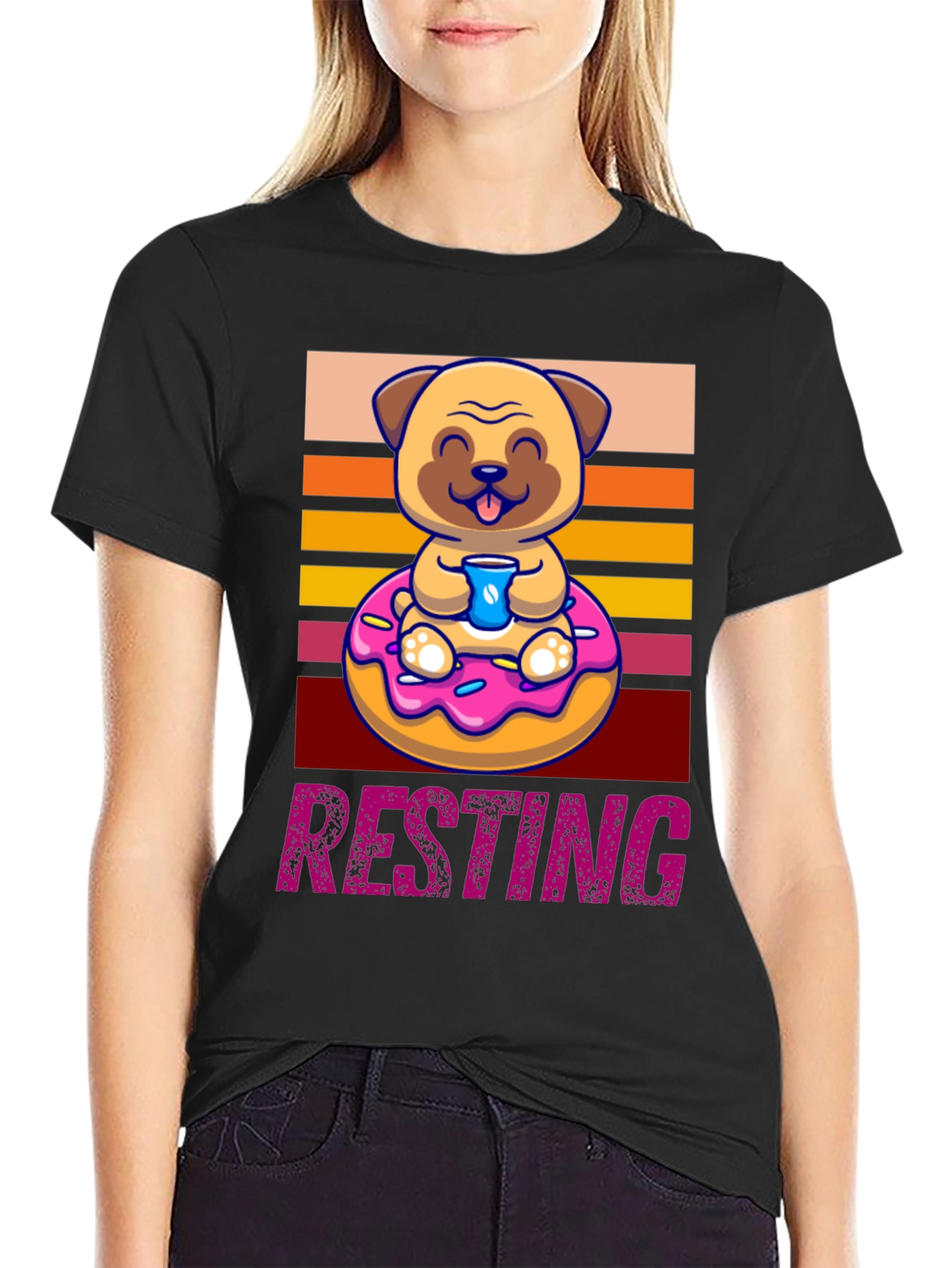Resting Pug Donut T-Shirt - Cute & Comfy