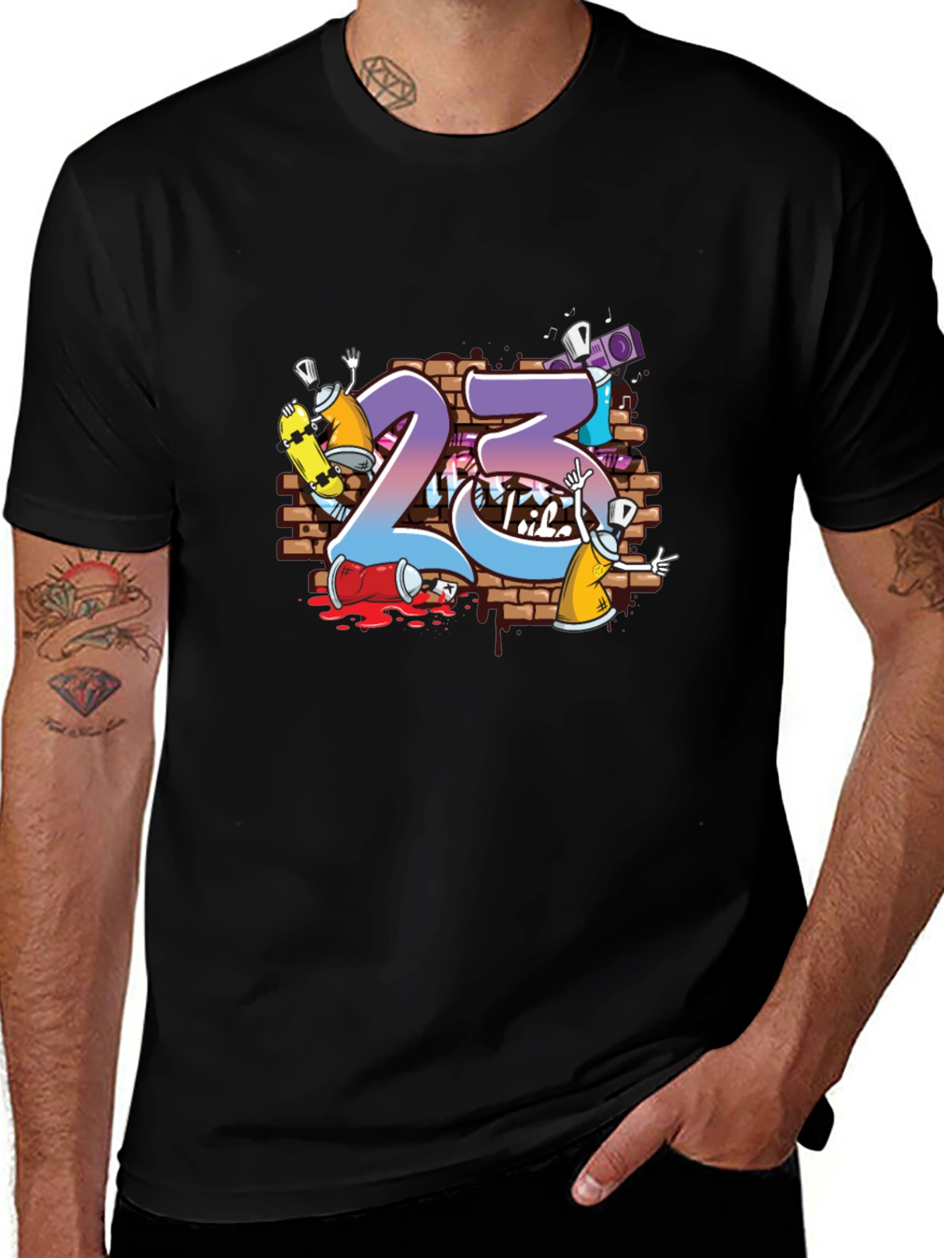 Graffiti 23 Graphic Print Black T-Shirt