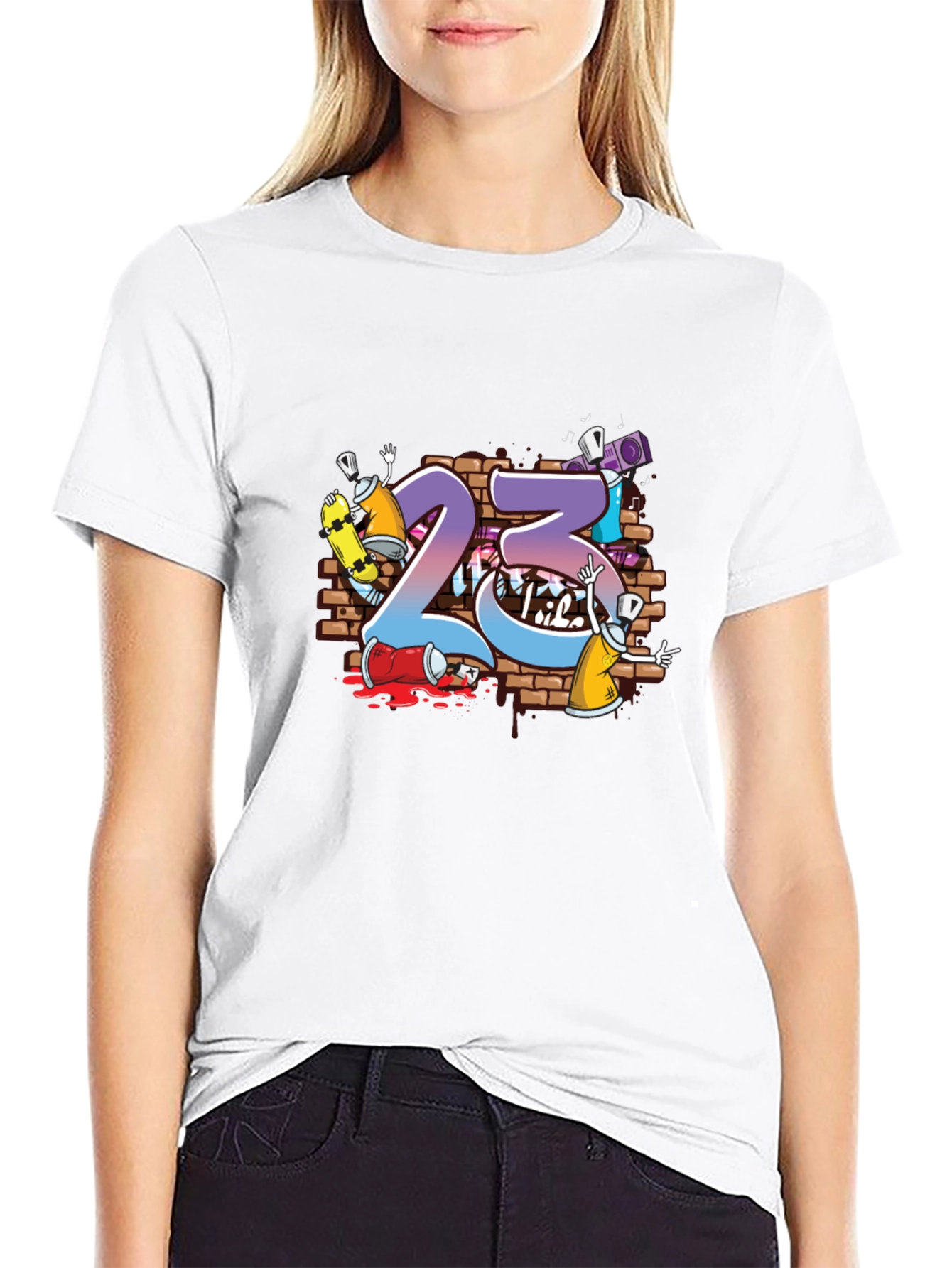 Graffiti 23 Graphic Print Black T-Shirt