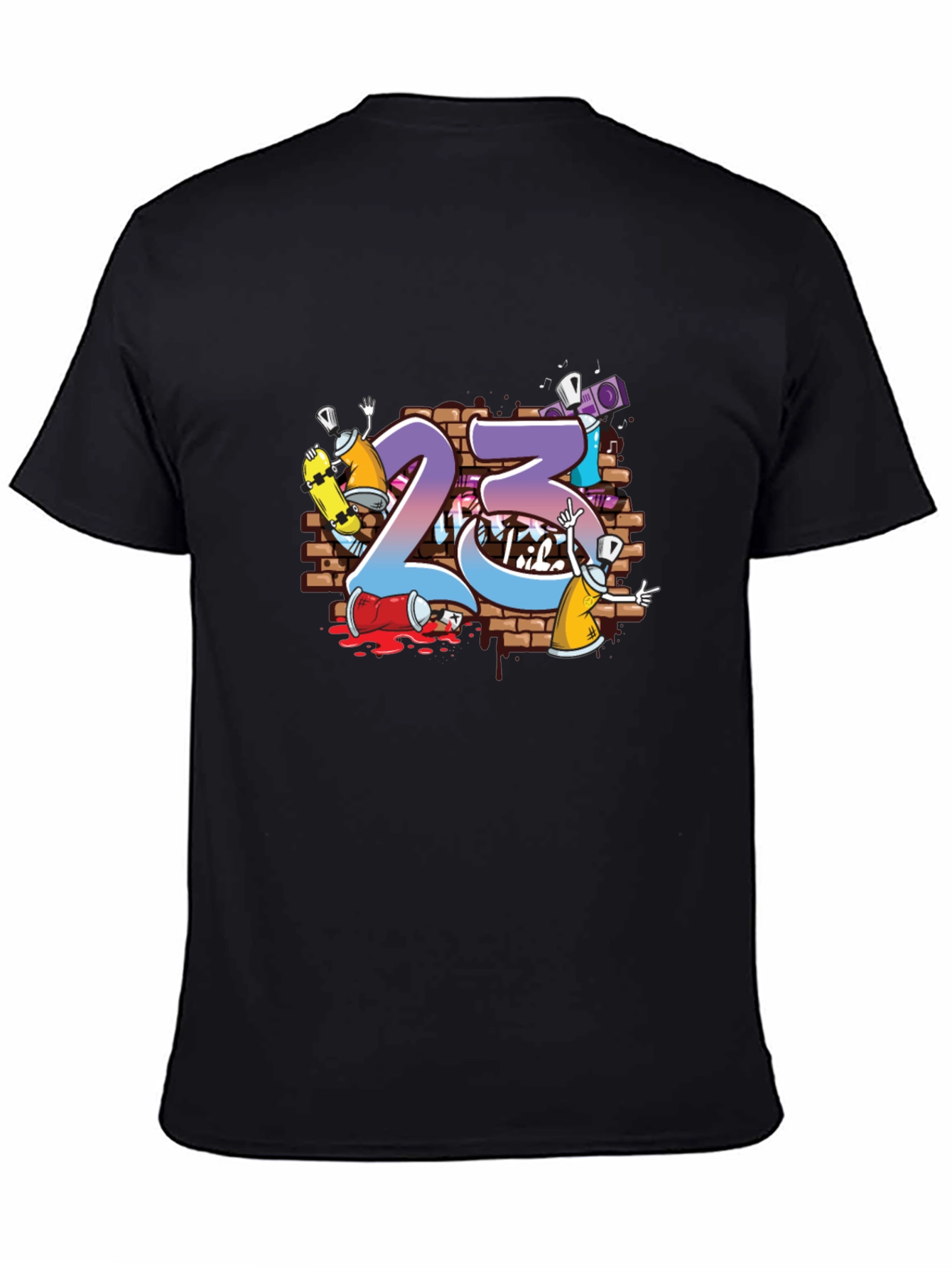 Graffiti 23 Graphic Print Black T-Shirt