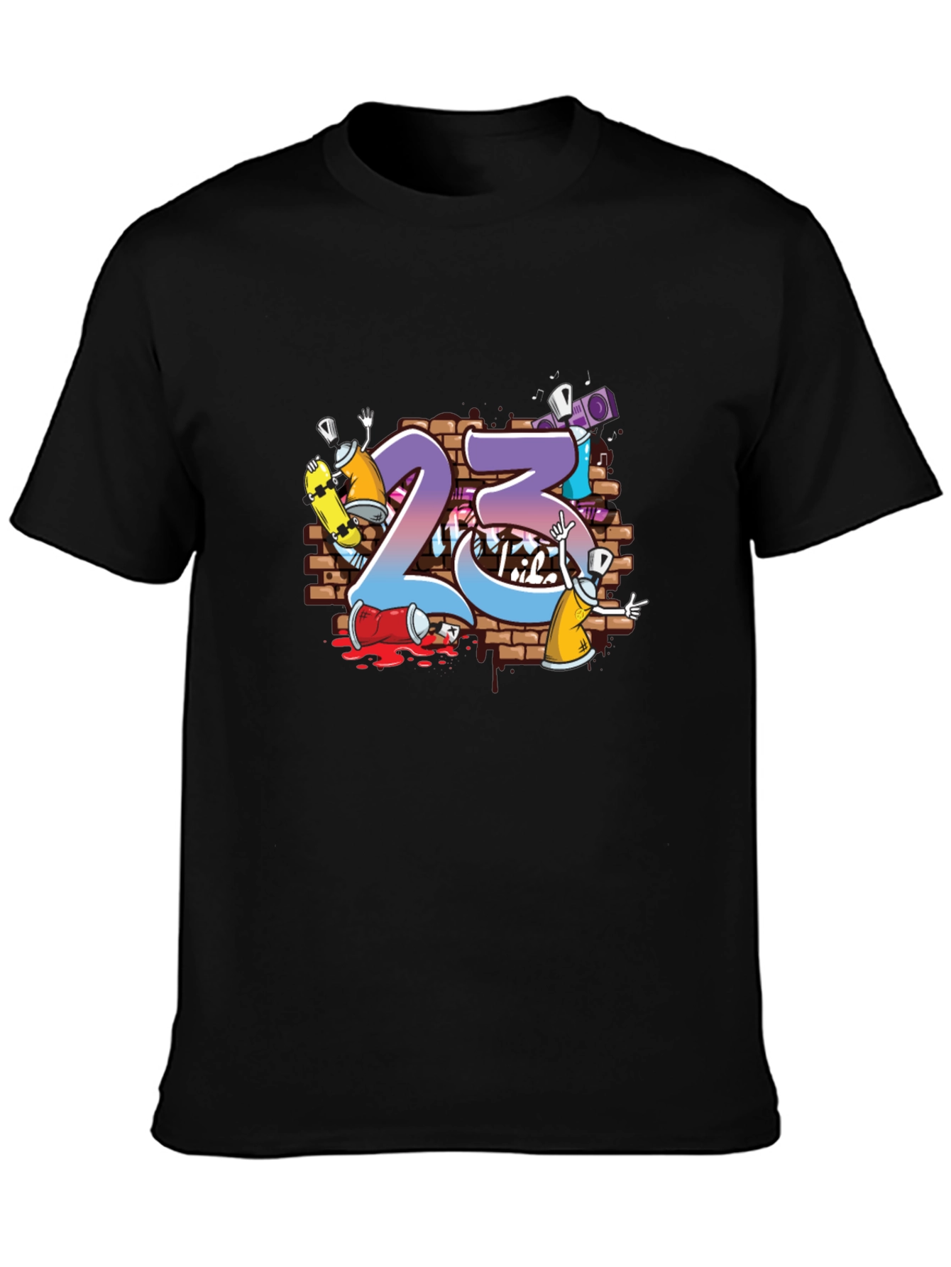Graffiti 23 Graphic Print Black T-Shirt
