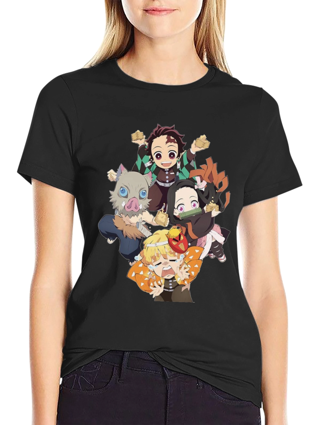Anime Character Graphic Print Black T-Shirt