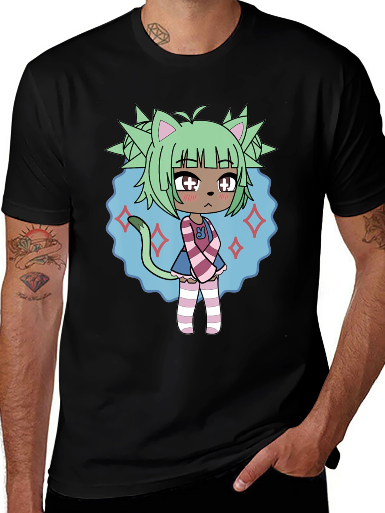 Anime Character Graphic Tee - Black Cotton Blend