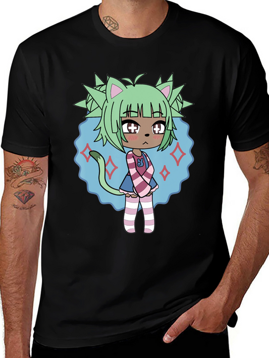 Anime Character Graphic Tee - Black Cotton Blend