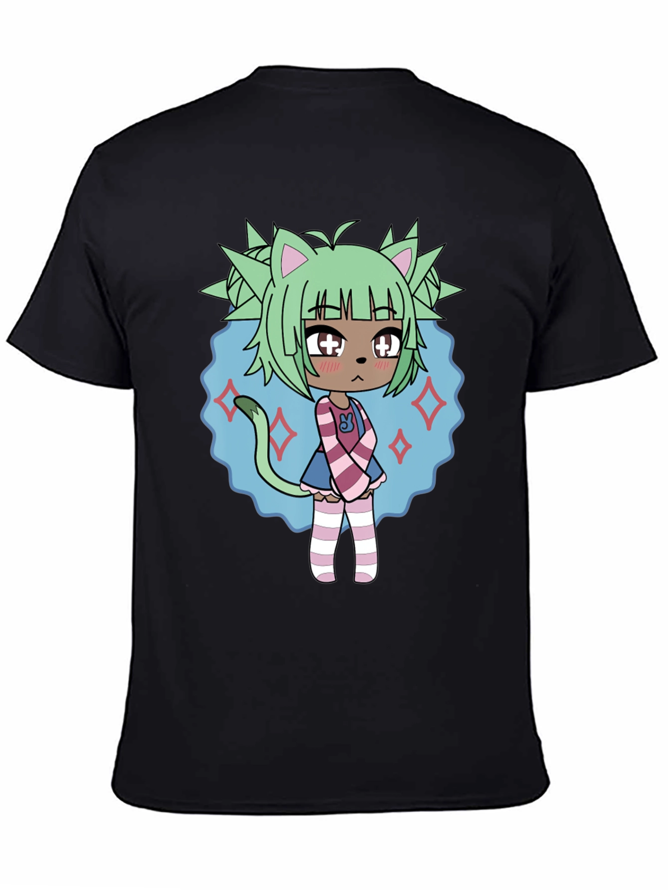 Anime Character Graphic Tee - Black Cotton Blend
