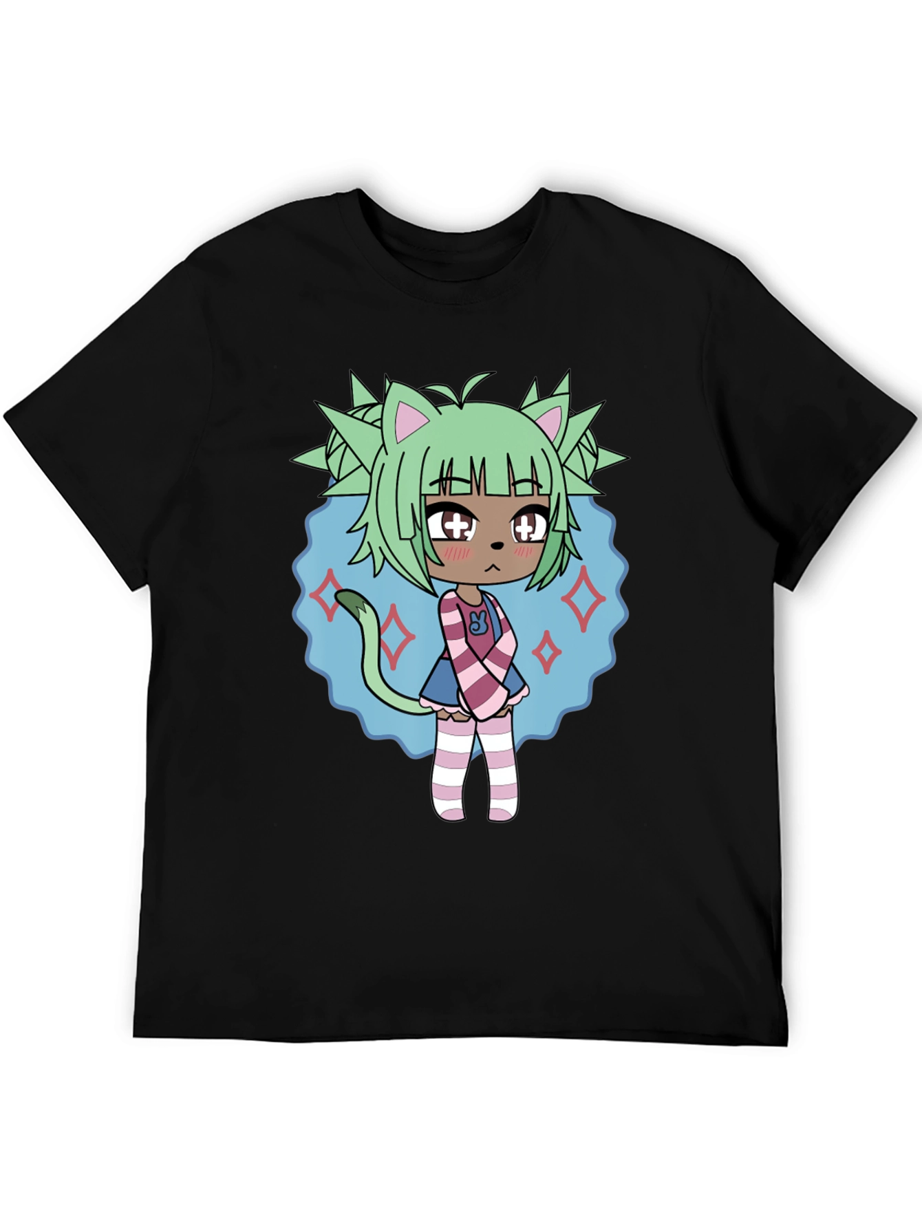 Anime Character Graphic Tee - Black Cotton Blend