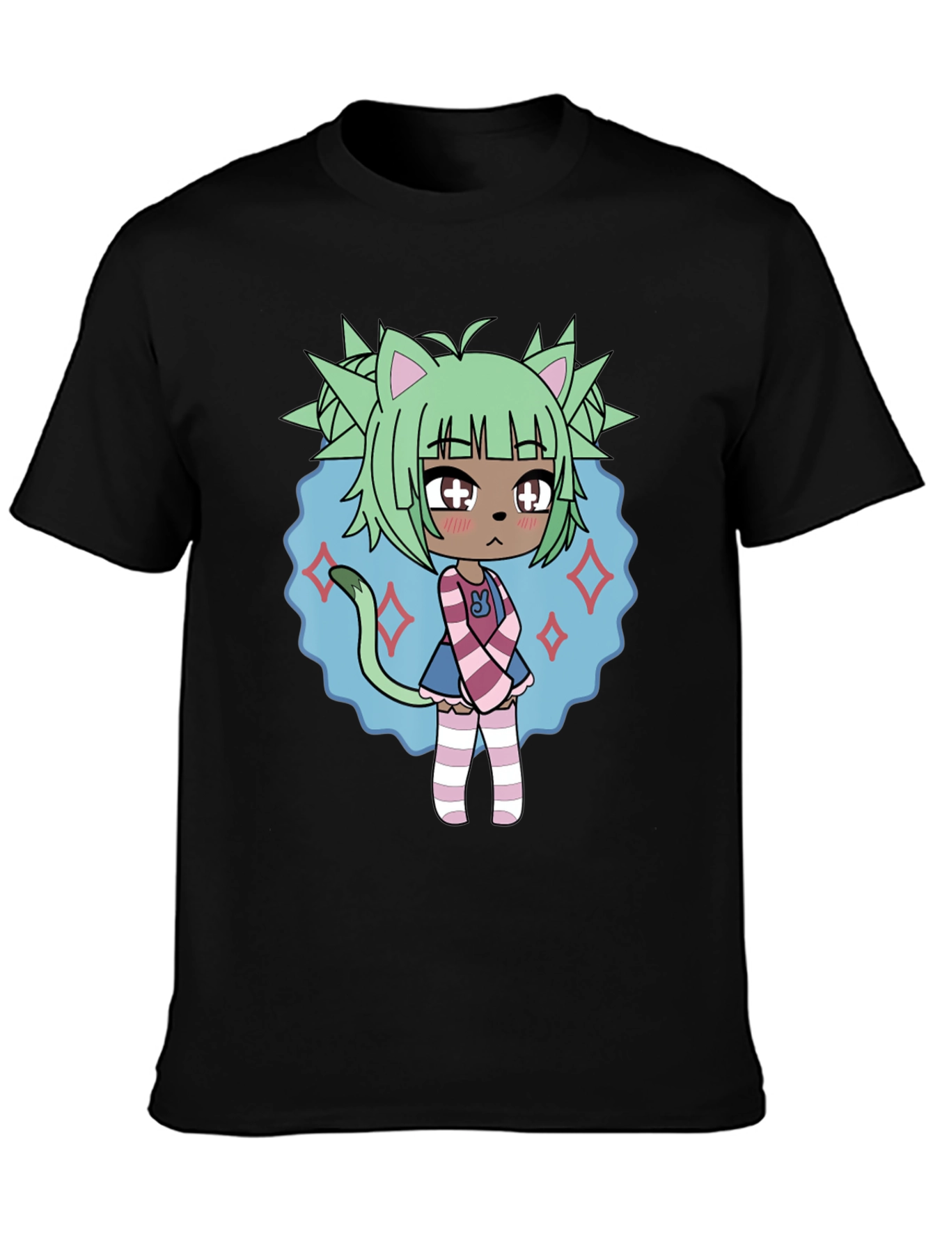 Anime Character Graphic Tee - Black Cotton Blend