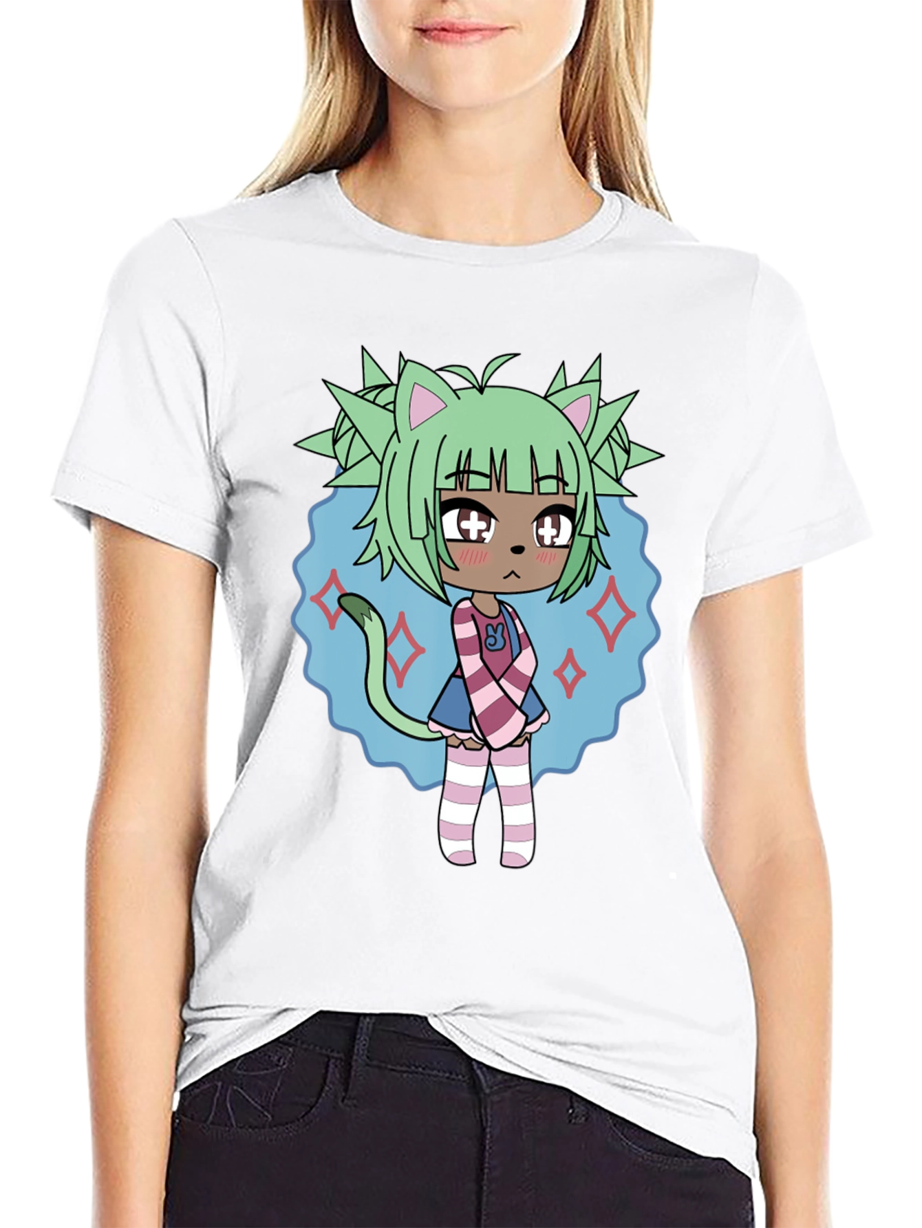 Anime Character Graphic Tee - Black Cotton Blend
