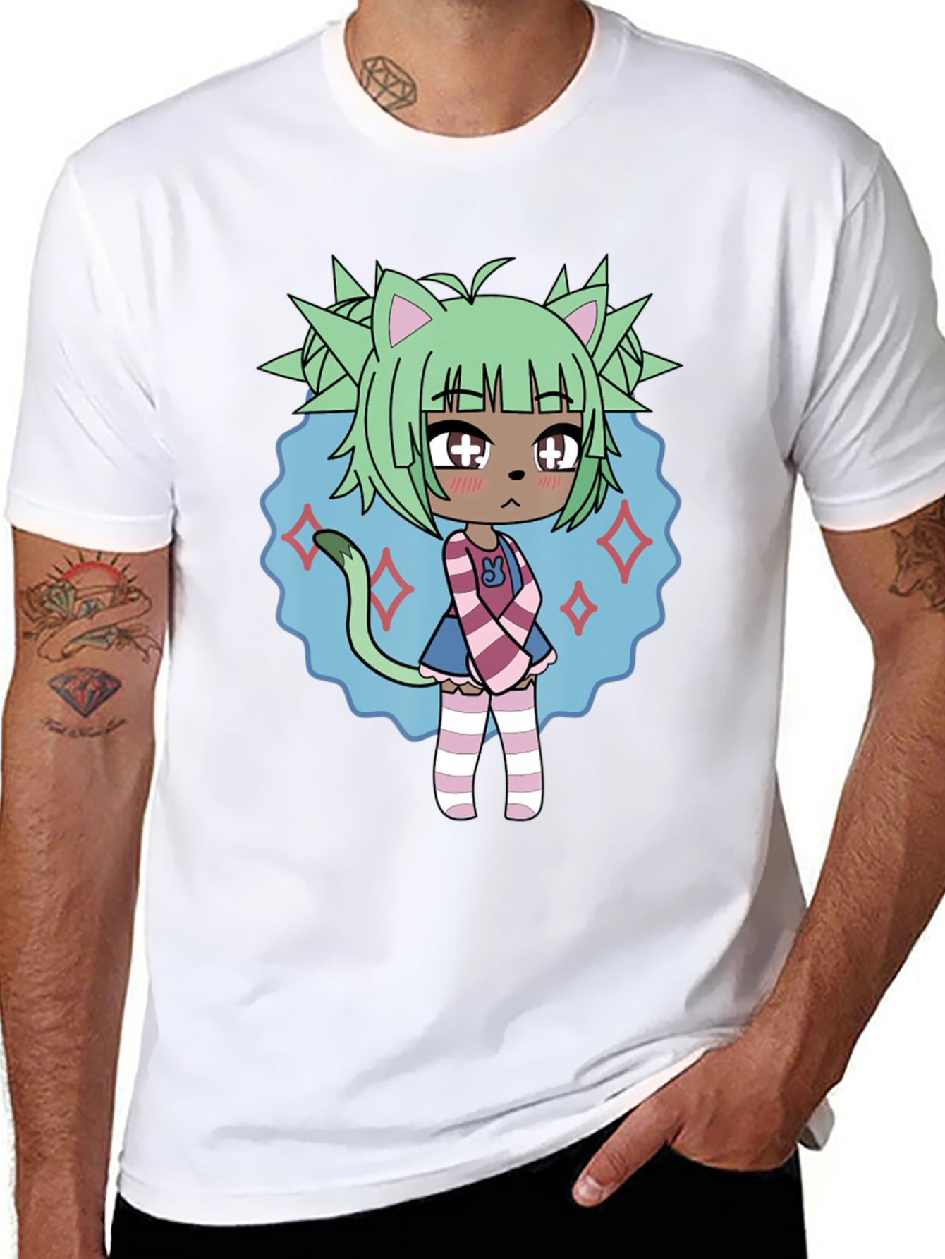 Anime Character Graphic Tee - Black Cotton Blend