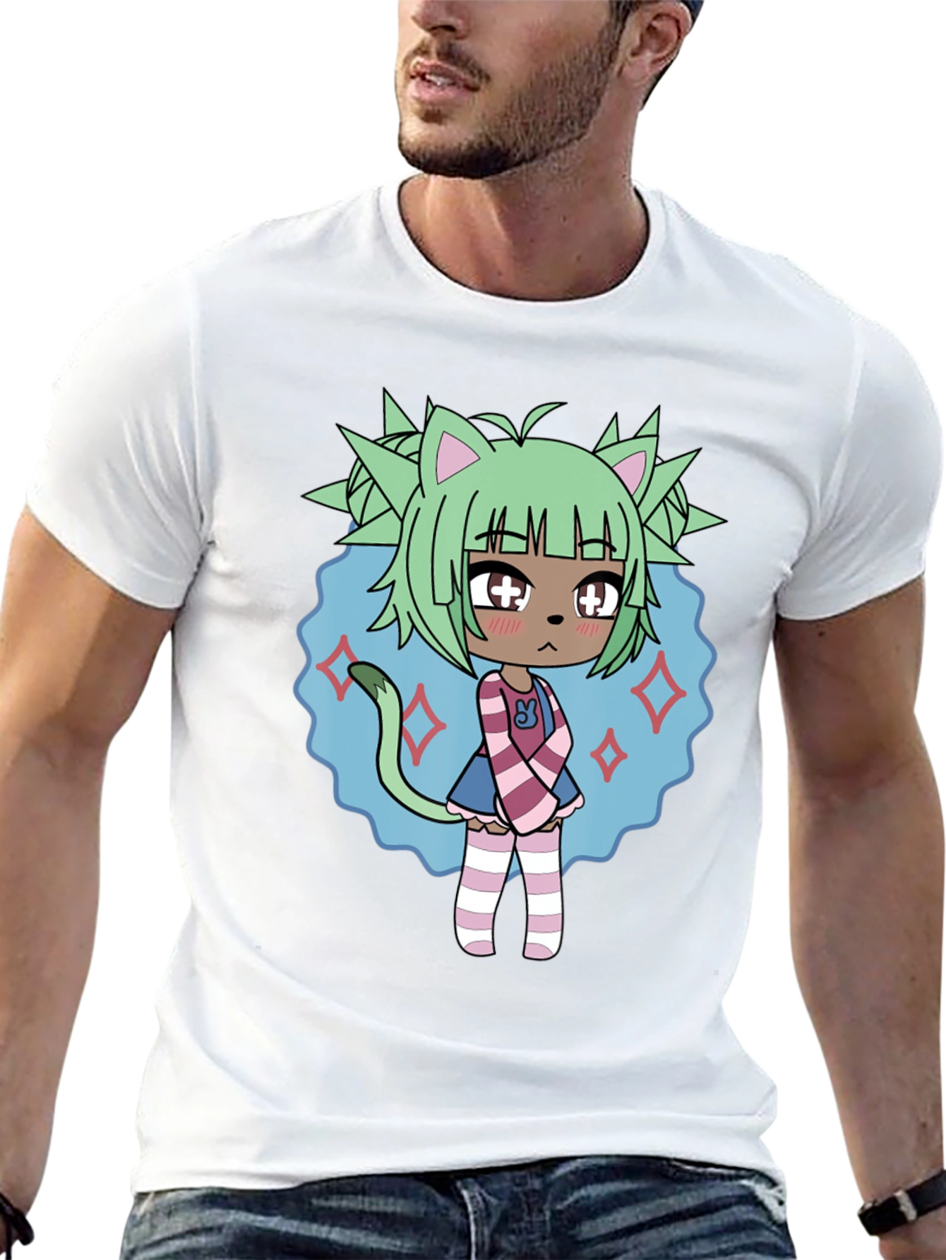 Anime Character Graphic Tee - Black Cotton Blend