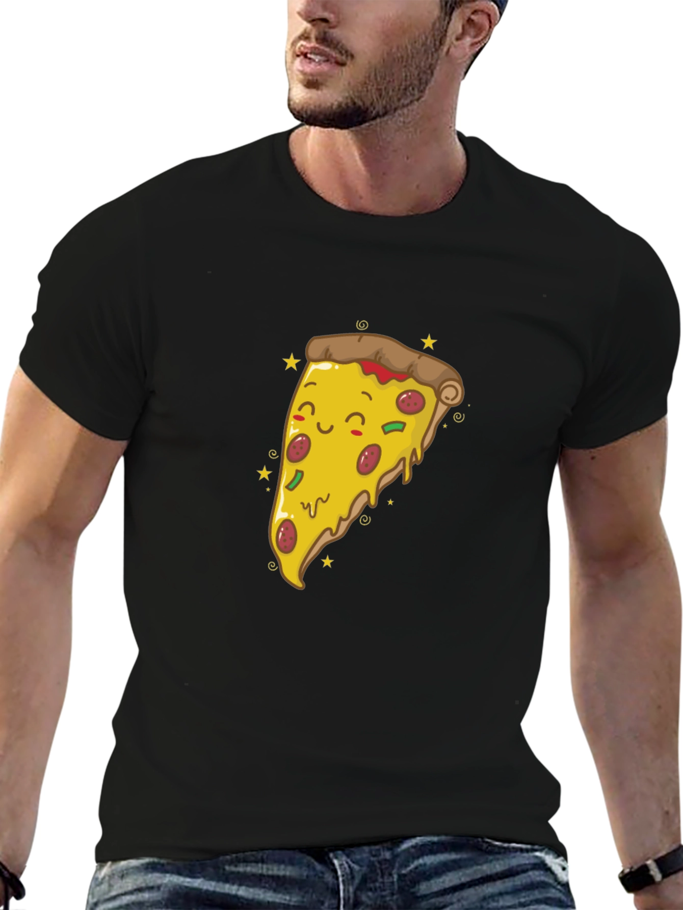 Cute Pizza Slice Graphic Tee - Black T-Shirt